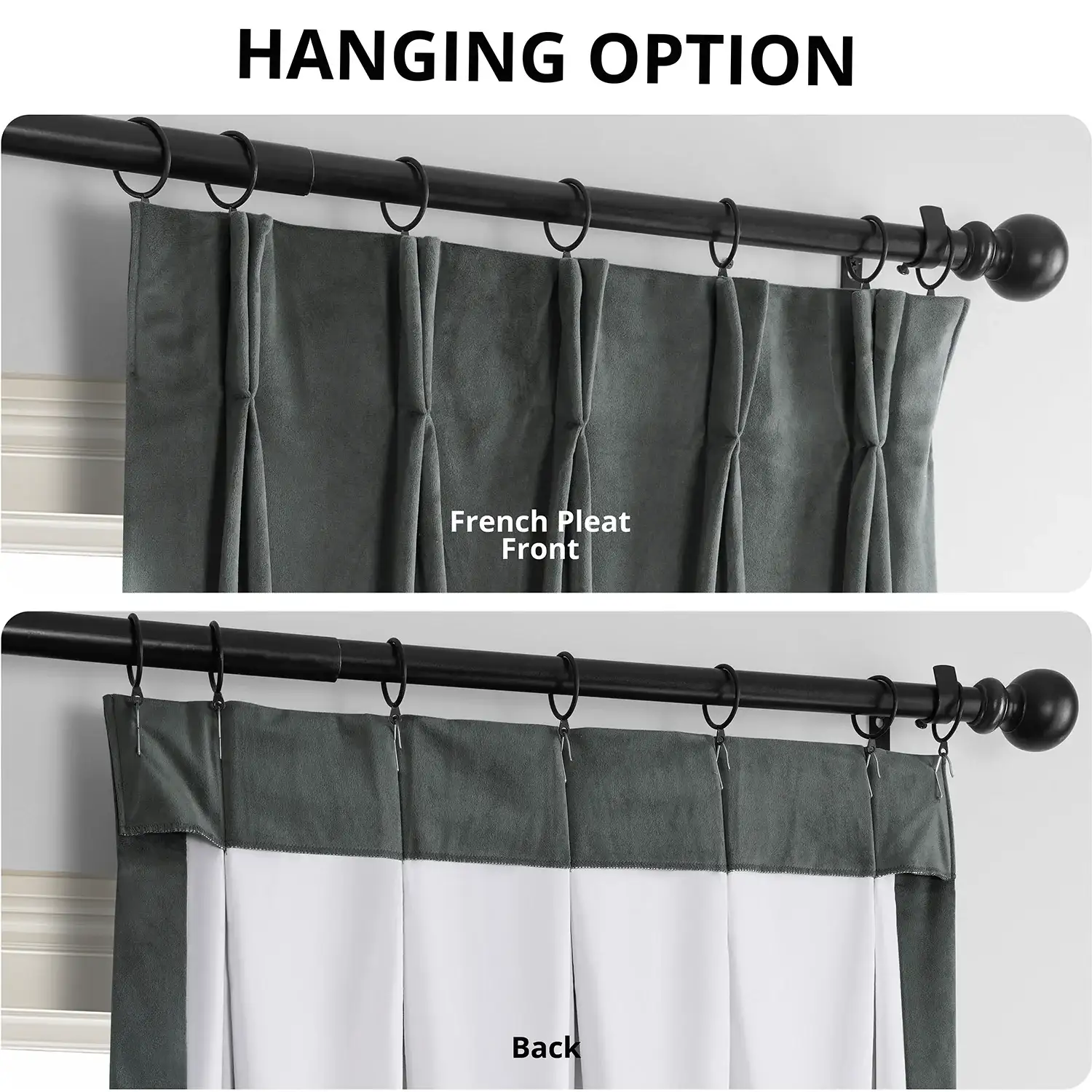 Neutral Grey French Pleat Signature Velvet Blackout Curtain - Image 2
