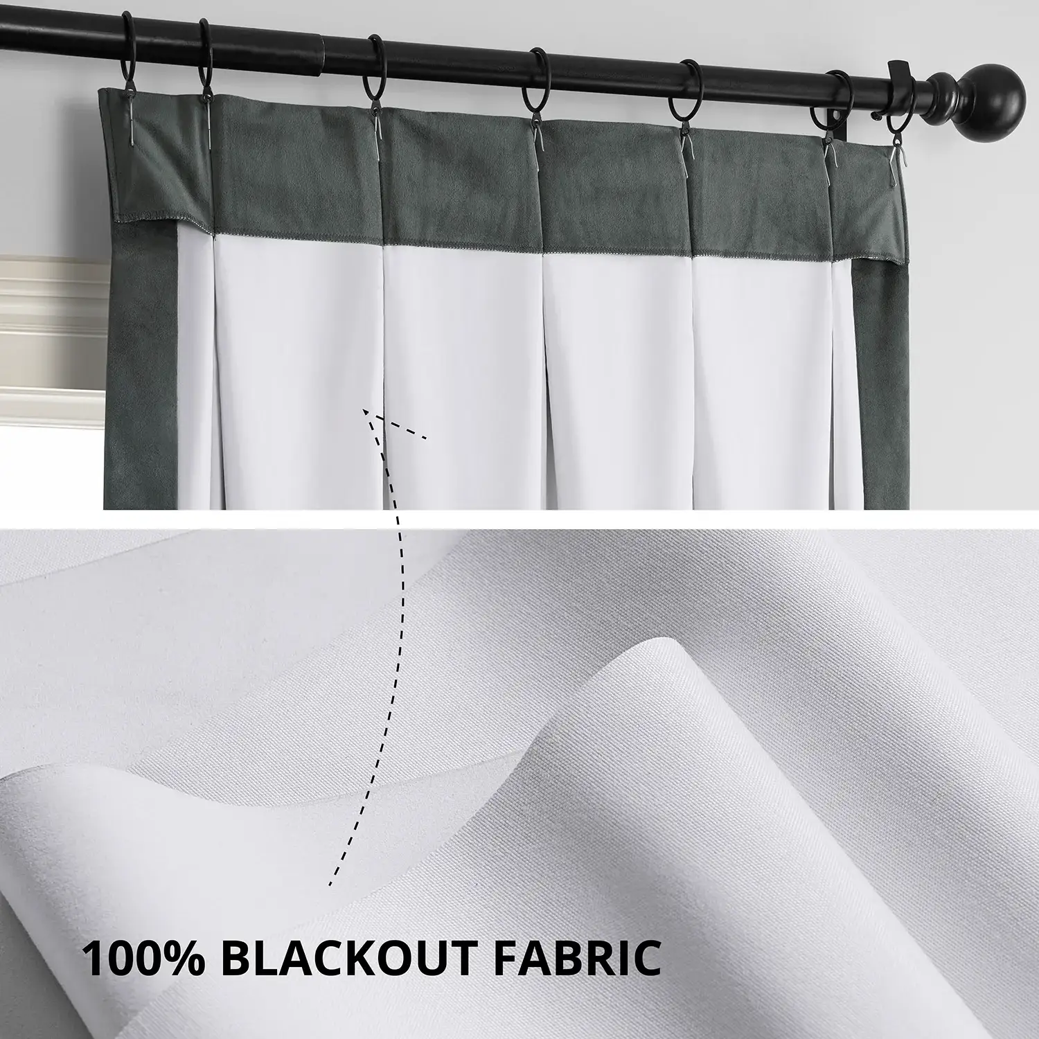 Neutral Grey French Pleat Signature Velvet Blackout Curtain - Image 3