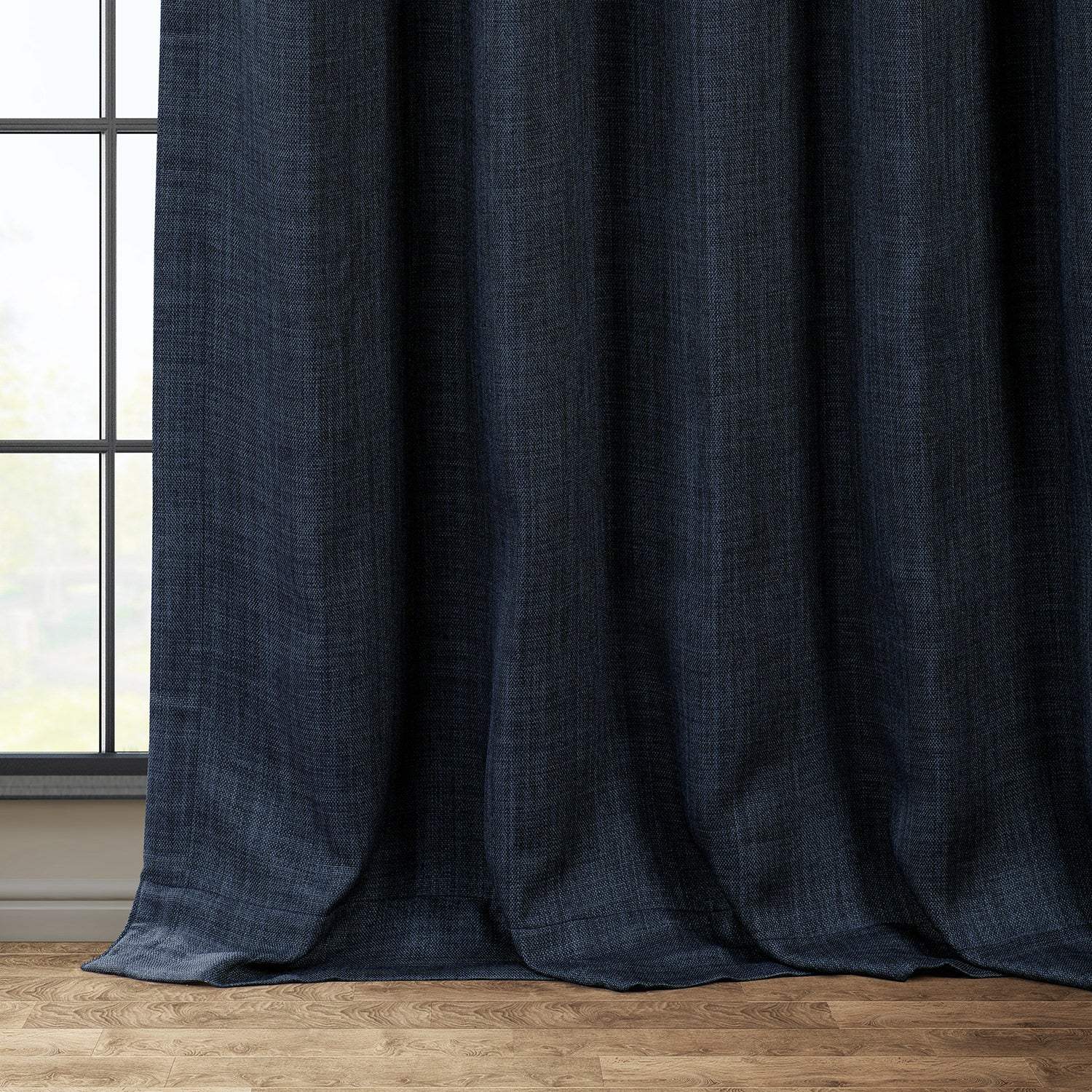Nightfall Navy Textured Faux Linen Custom Curtain - Image 3