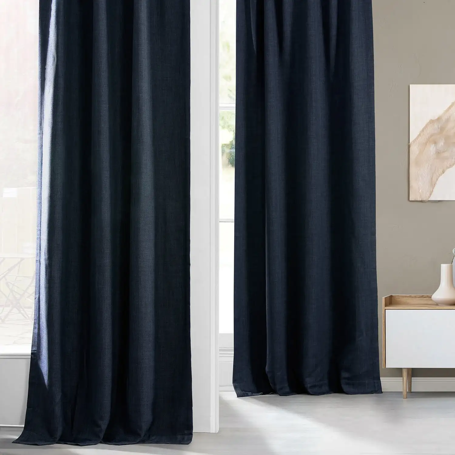 Nightfall Navy Textured Faux Linen Custom Curtain - Image 4