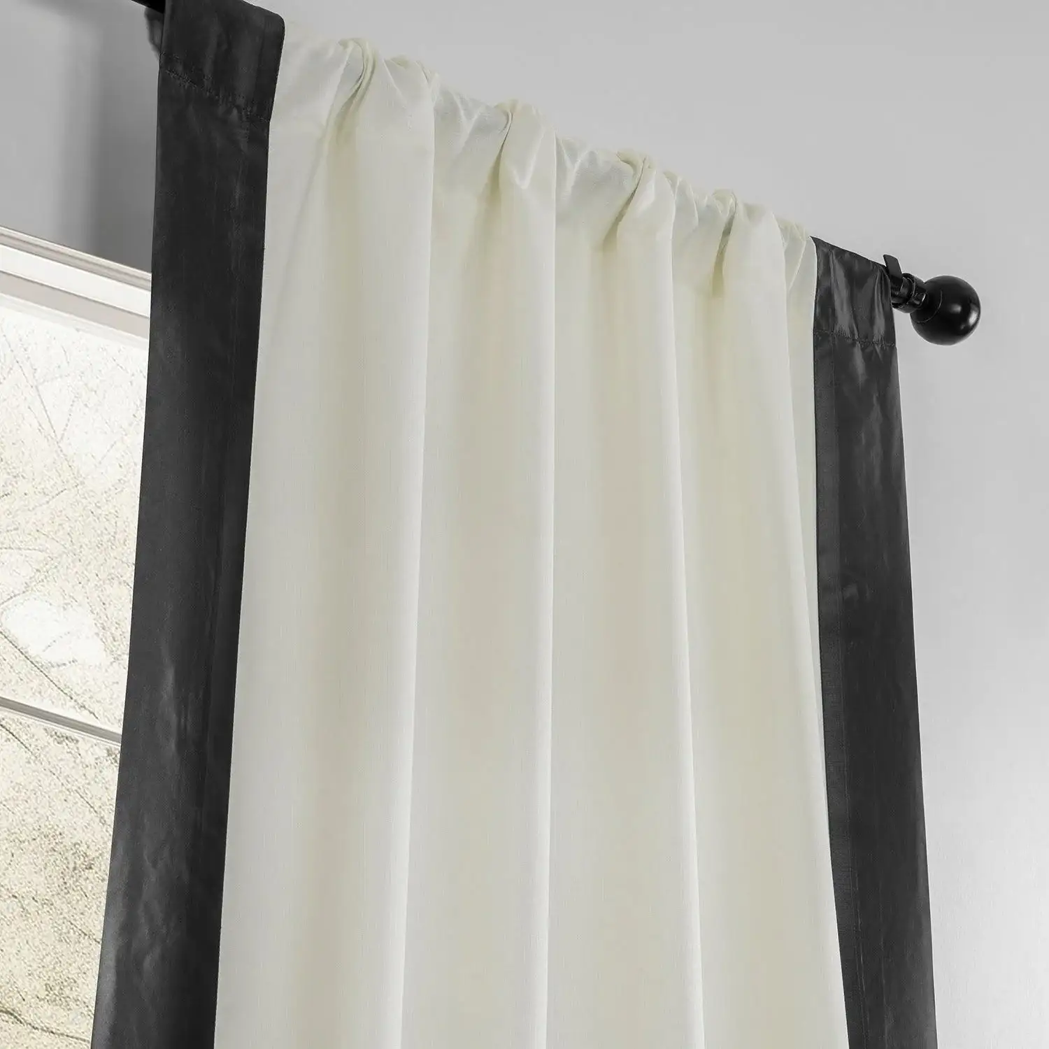 Off-White & Graphite Bordered Fresh Pop Dobby Linen Semi-Sheer Curtain - Image 4