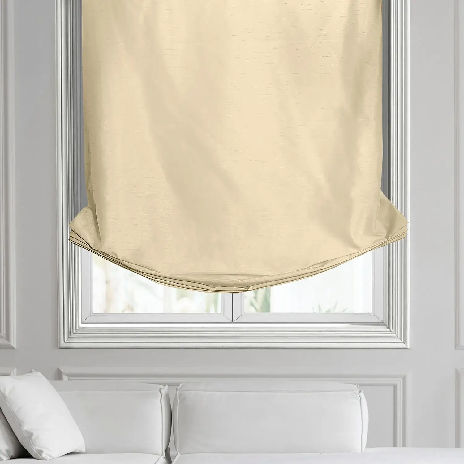 Off White Vintage Textured Faux Dupioni Silk Roman Shade - Image 2
