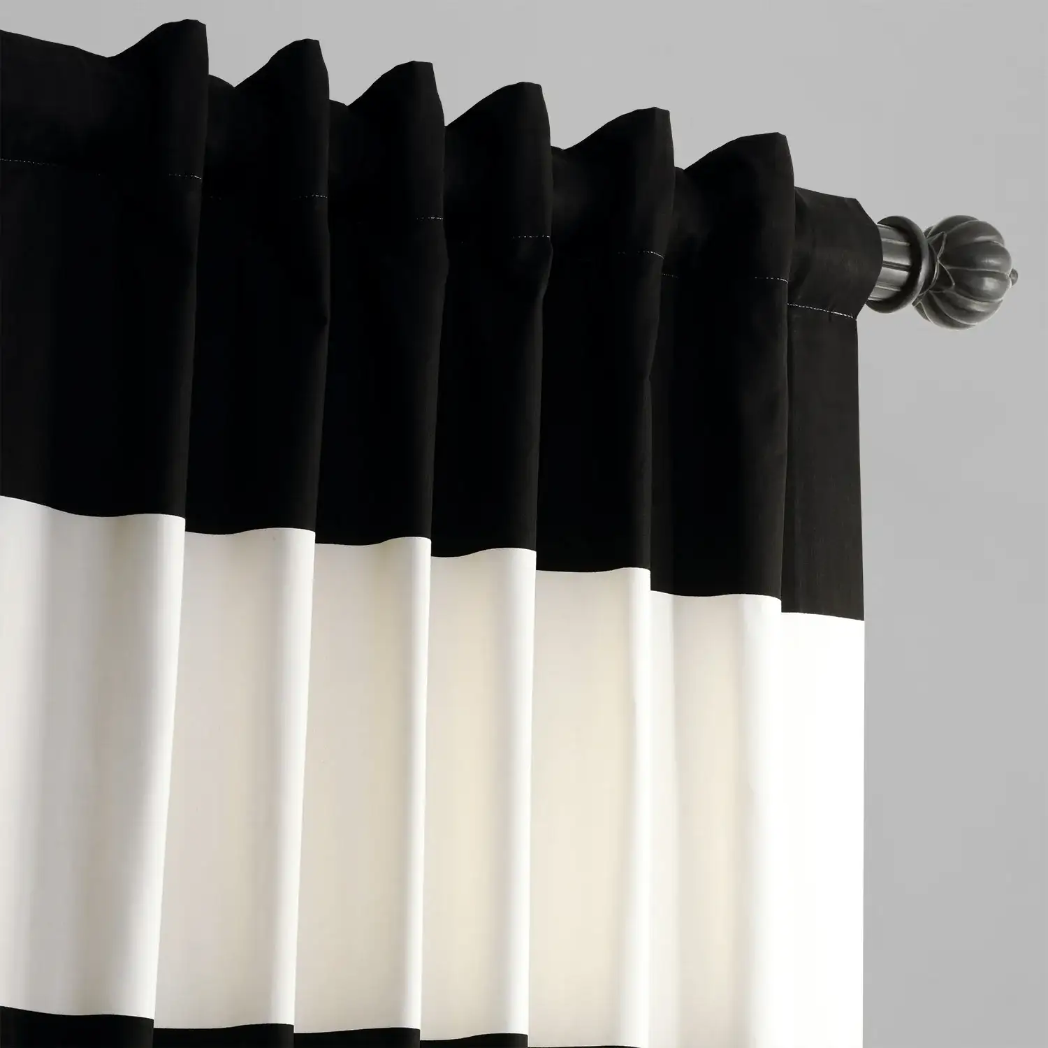 Onyx Black & Off White Striped Printed Cotton Custom Curtain - Image 4