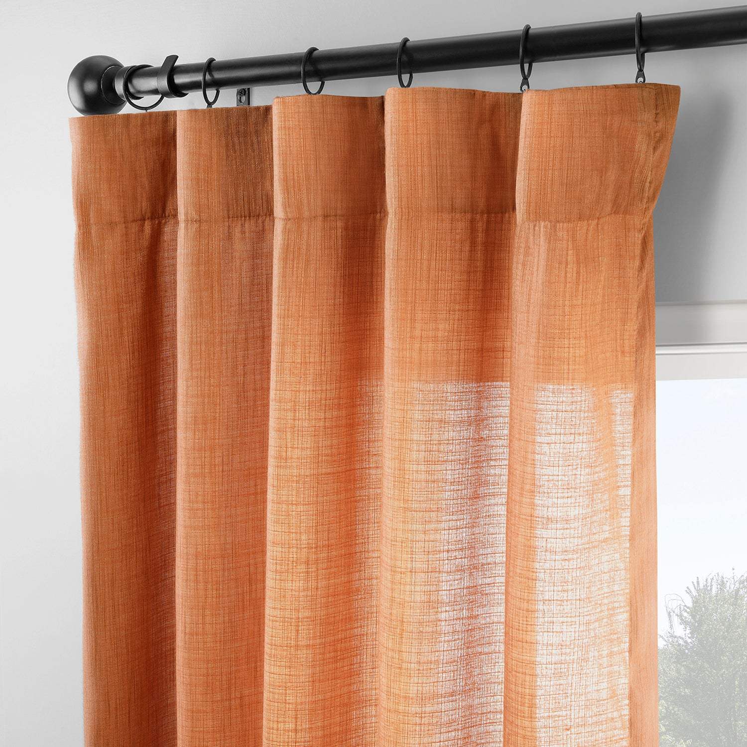 Orange Rustic Linen Weave Semi-Sheer Curtain Pair (2 Panels) - Image 2
