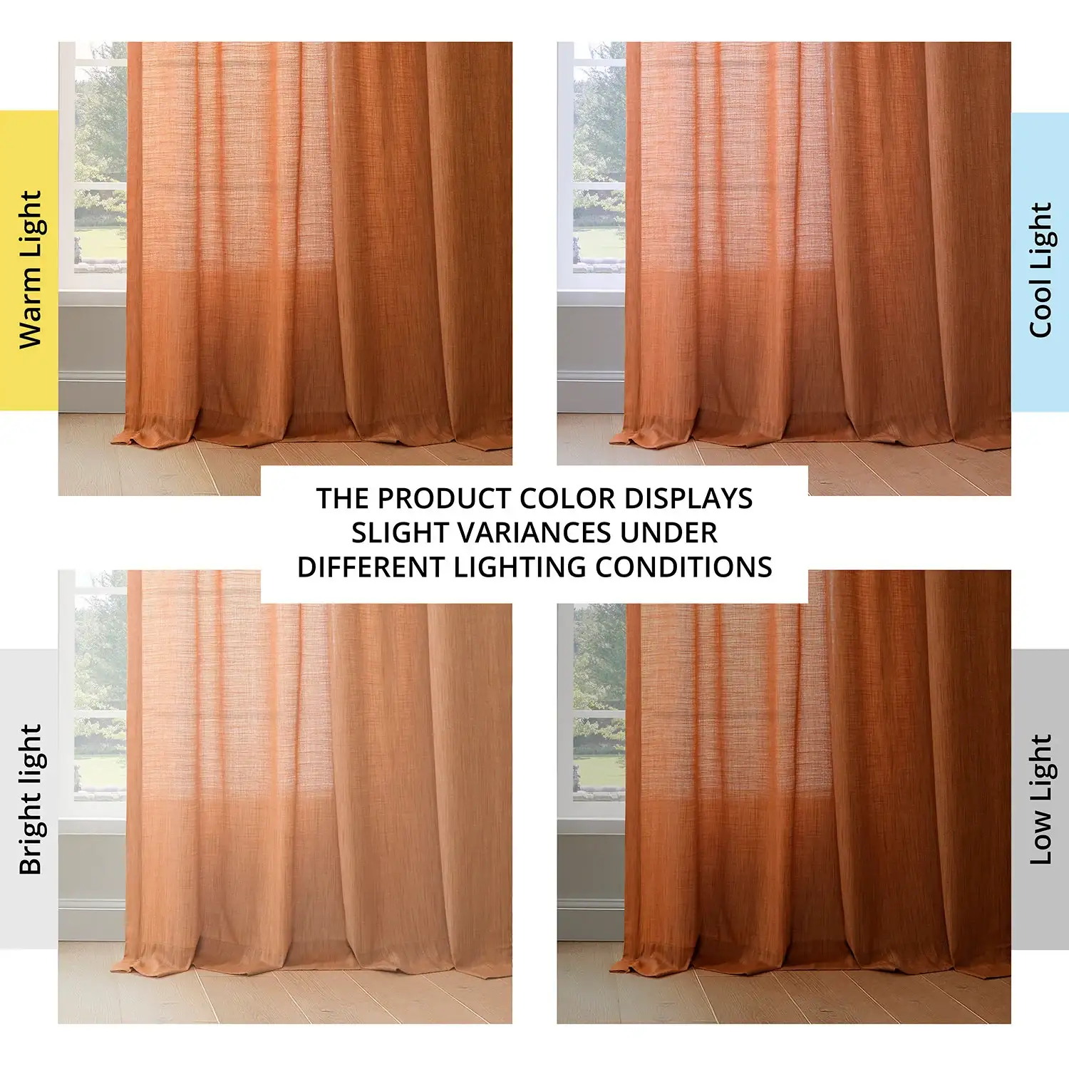 Orange Rustic Linen Weave Semi-Sheer Curtain Pair (2 Panels) - Image 7