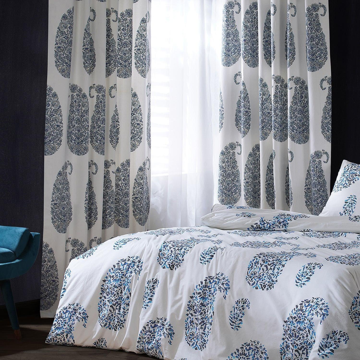 Paisley Park Blue Paisley Printed Cotton Custom Curtain