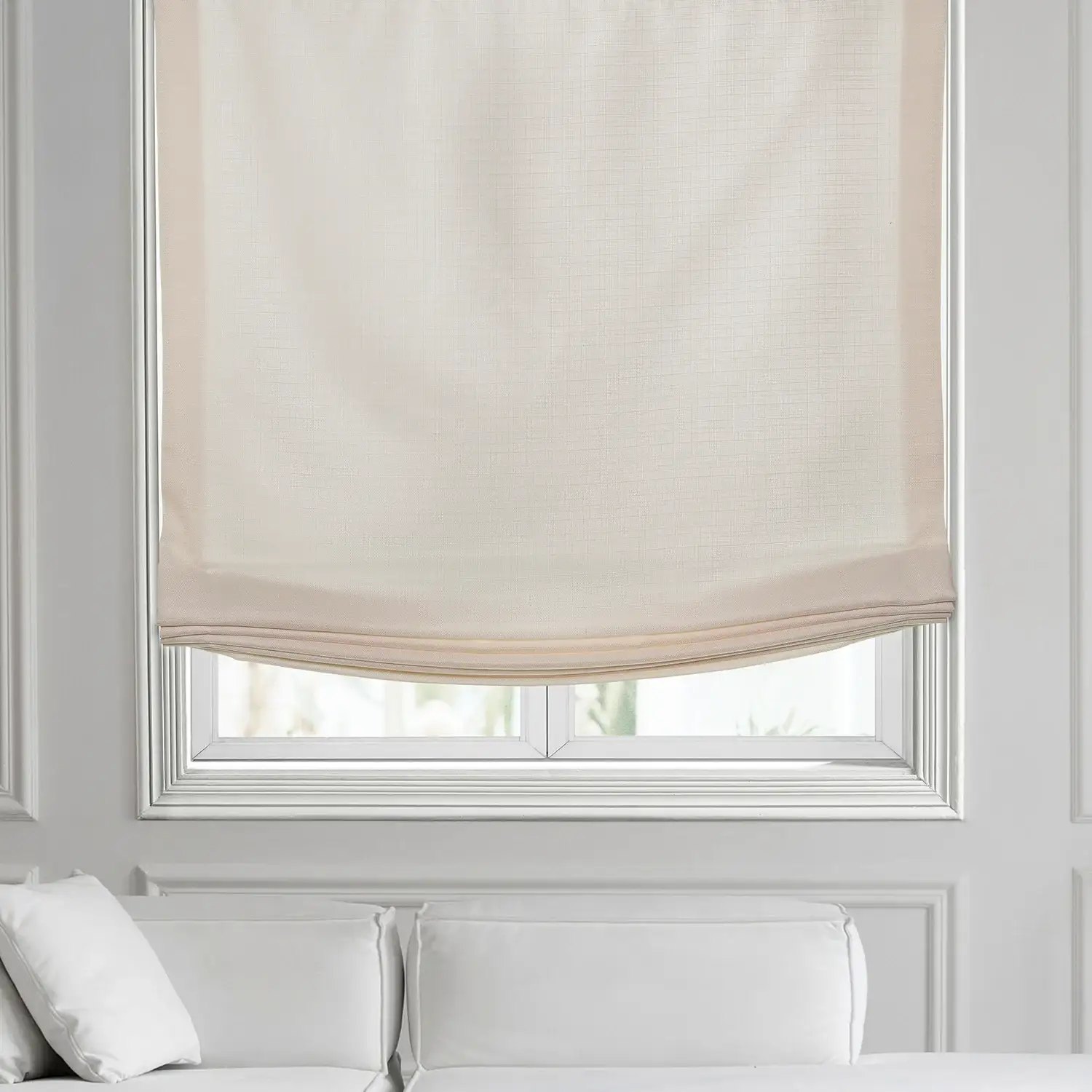 Parchment Cream Italian Faux Linen Roman Shade - Image 2