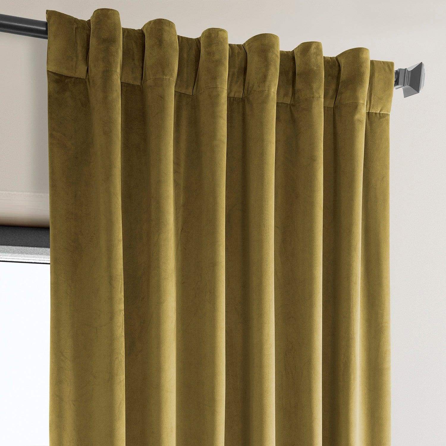 Peat Green Heritage Plush Velvet Room Darkening Curtain - Image 3