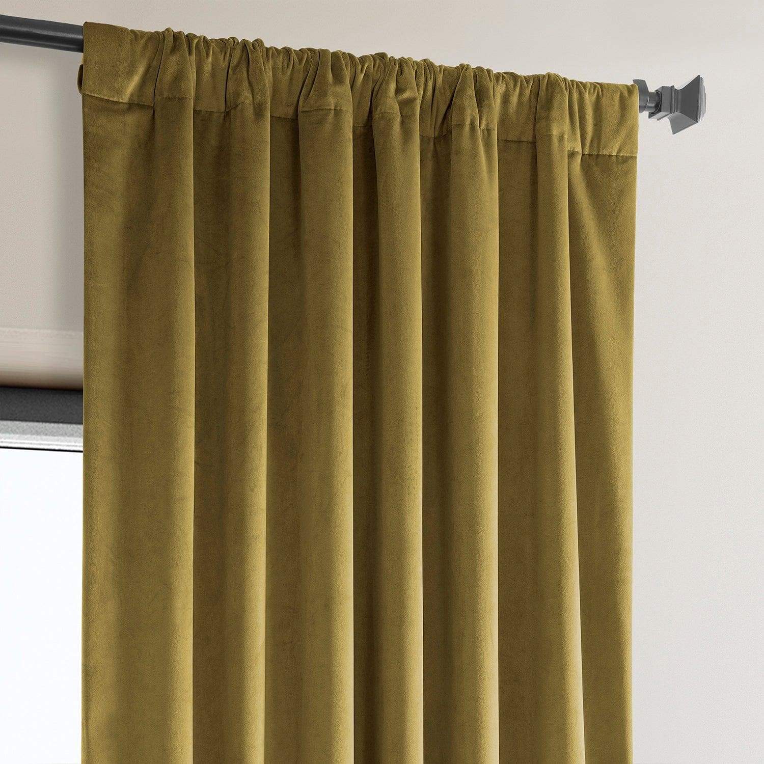 Peat Green Heritage Plush Velvet Room Darkening Curtain - Image 4