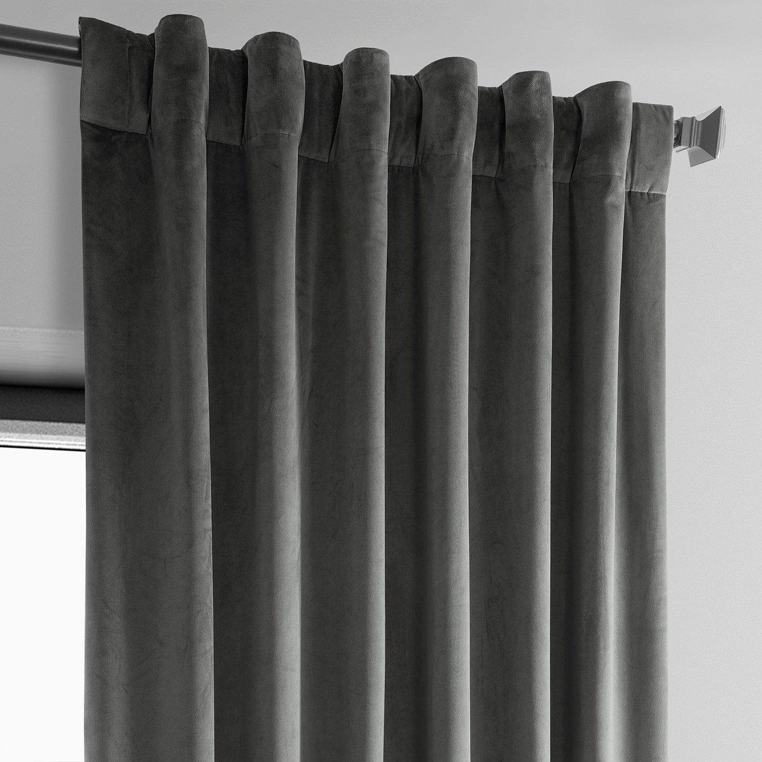 Pepper Grey Heritage Plush Velvet Room Darkening Curtain - Image 3