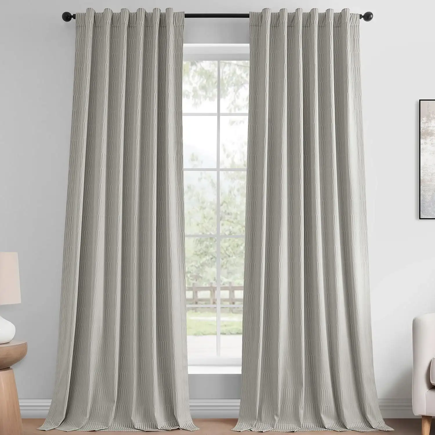 Pewter Abstract Lounge Embossed Velvet Room Darkening Curtain