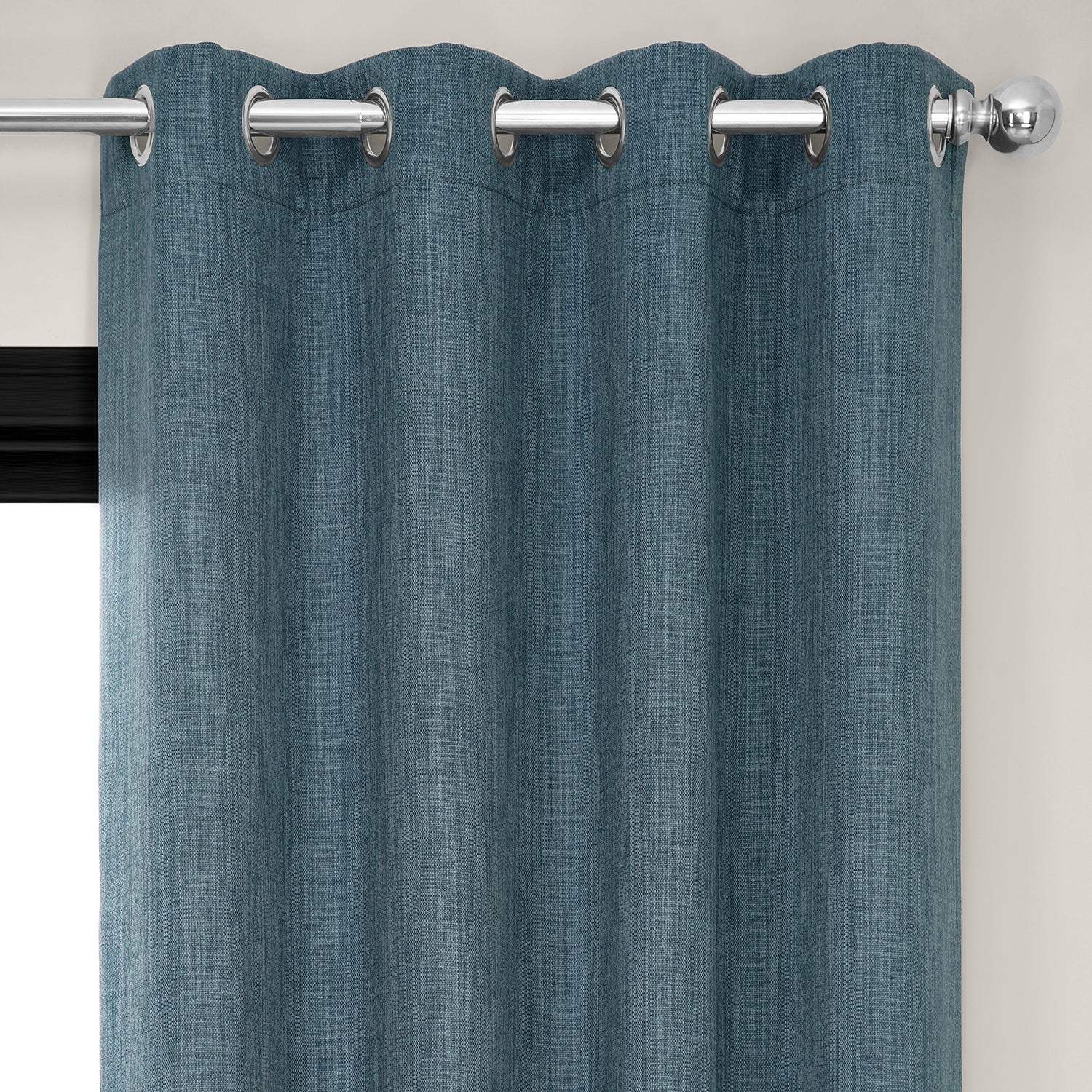 Reverie Blue Grommet Textured Faux Linen Room Darkening Curtain - Image 2