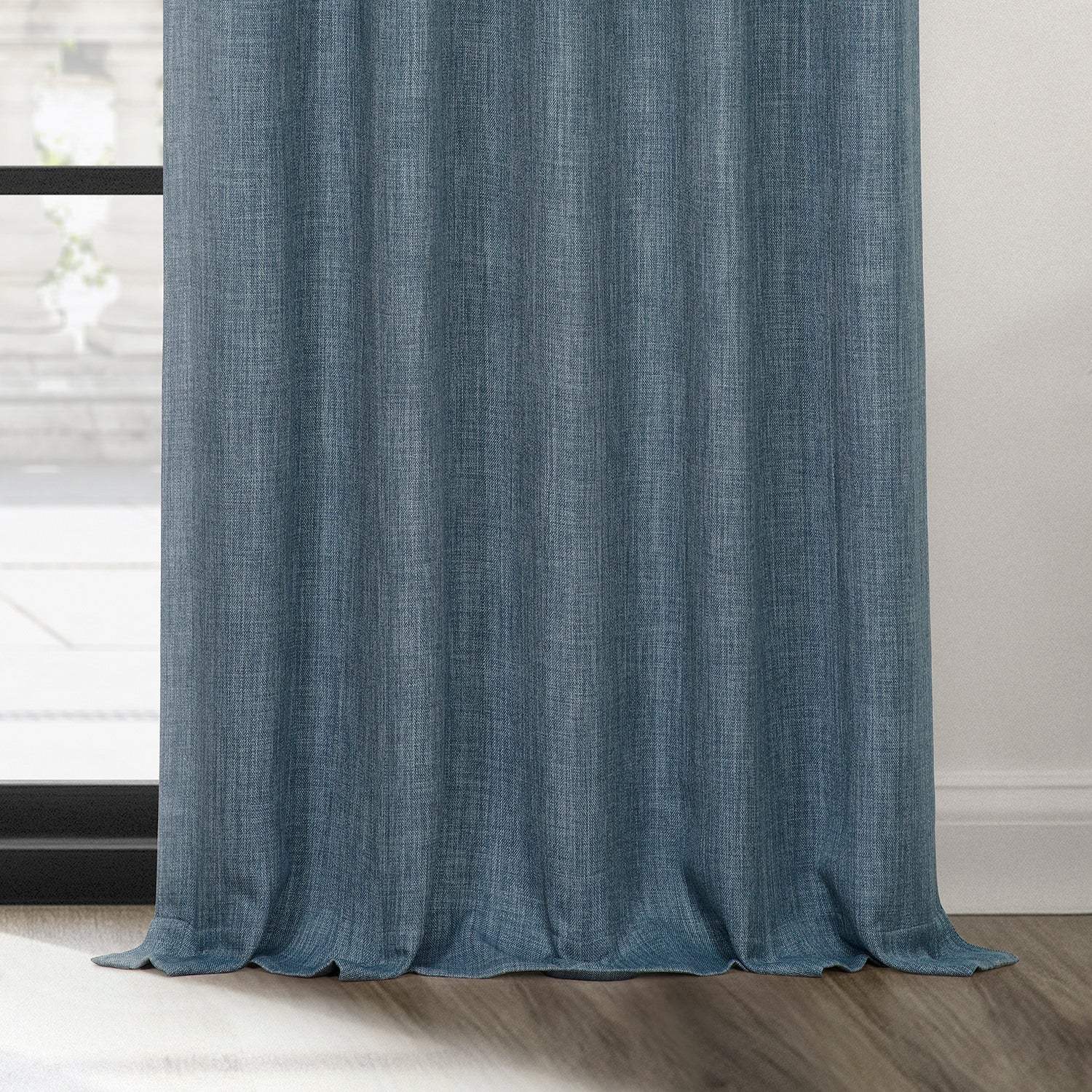 Reverie Blue Grommet Textured Faux Linen Room Darkening Curtain - Image 4