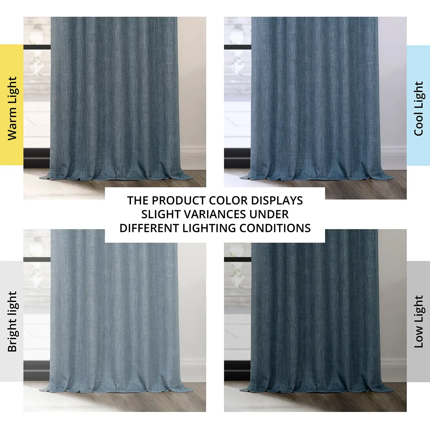 Reverie Blue Grommet Textured Faux Linen Room Darkening Curtain - Image 5