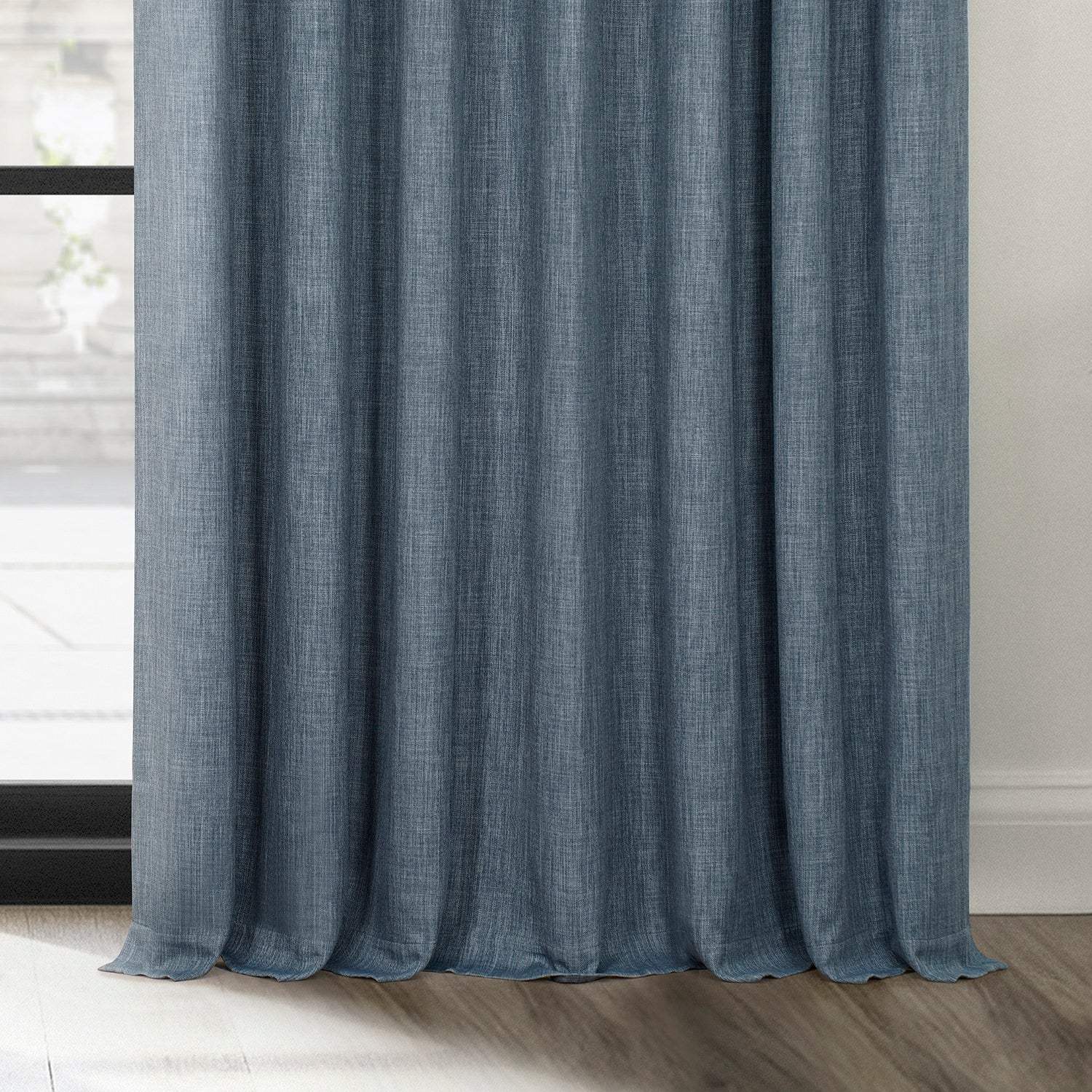 Reverie Blue Textured Faux Linen Custom Curtain - Image 3