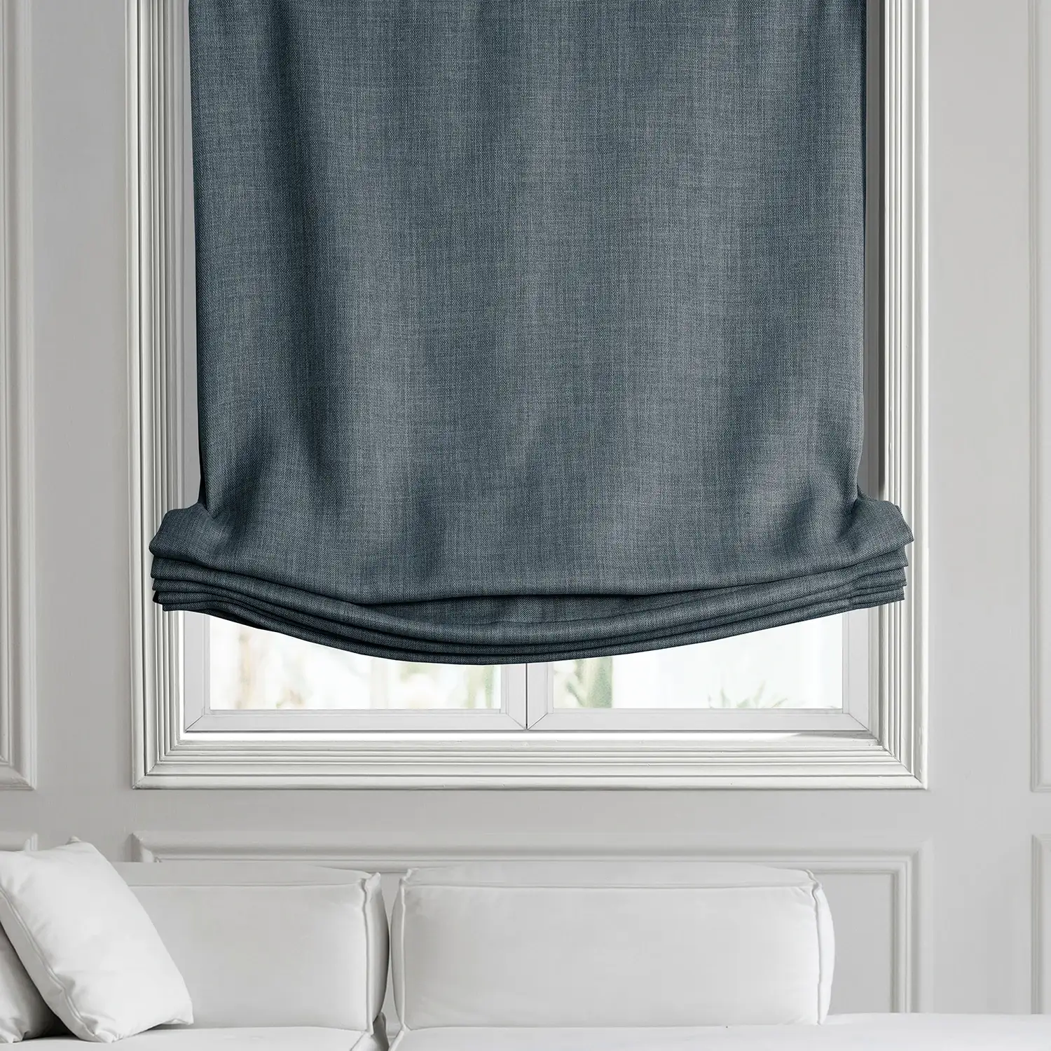 Reverie Blue Textured Faux Linen Roman Shade - Image 2