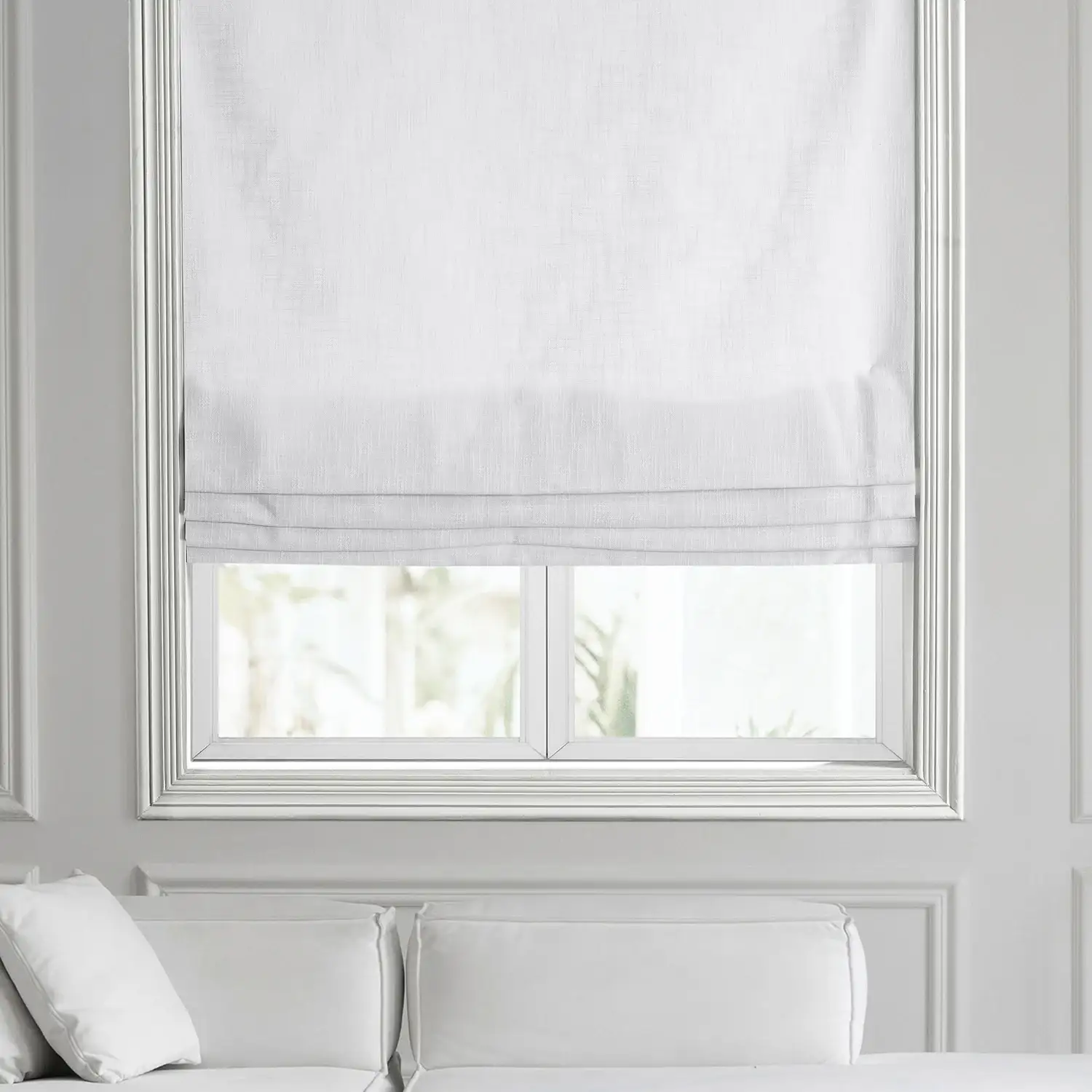 Rice White Heavy Faux Linen Roman Shade
