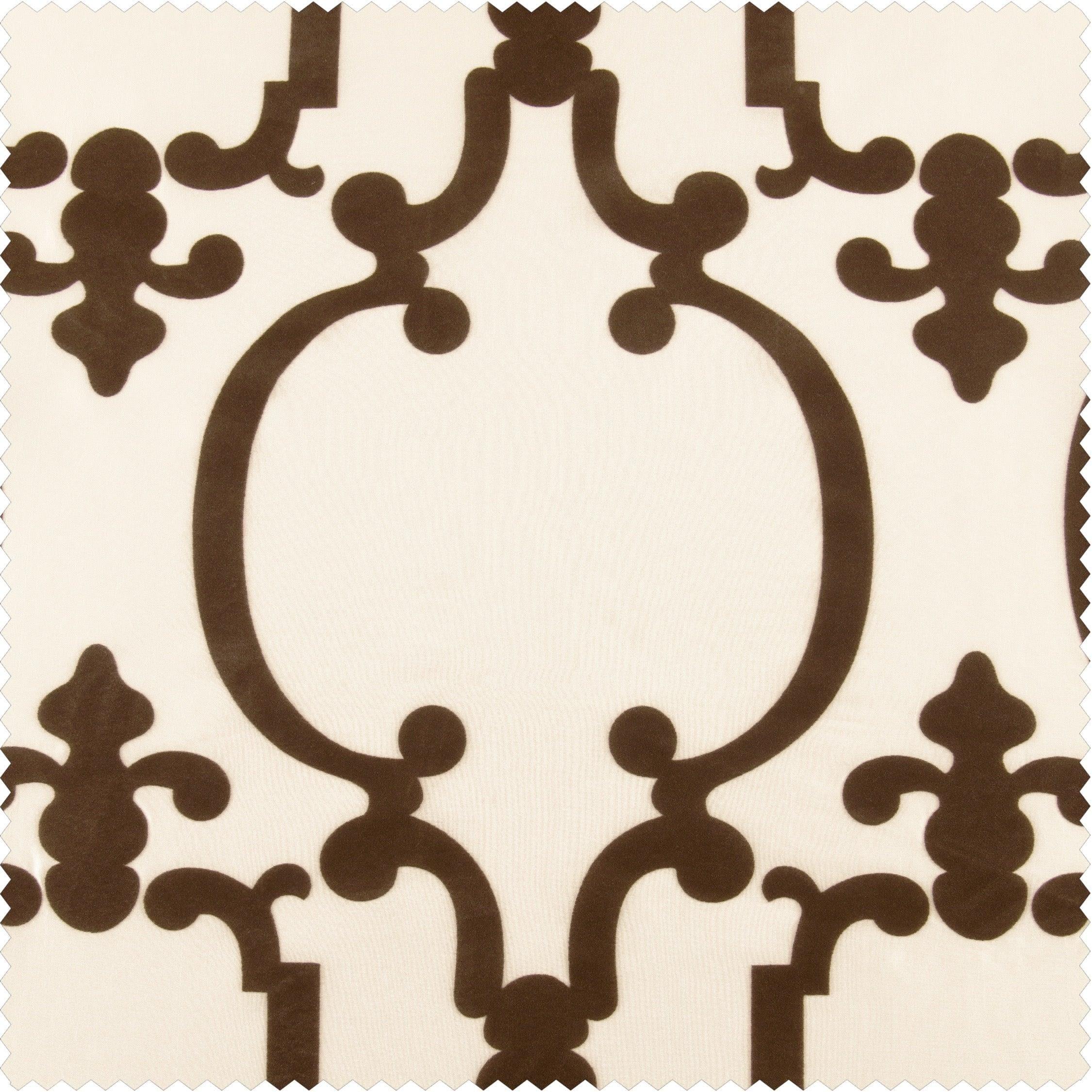 Royal Gate Off White & Brown Geometric Designer Flocked Custom Curtain - Image 2