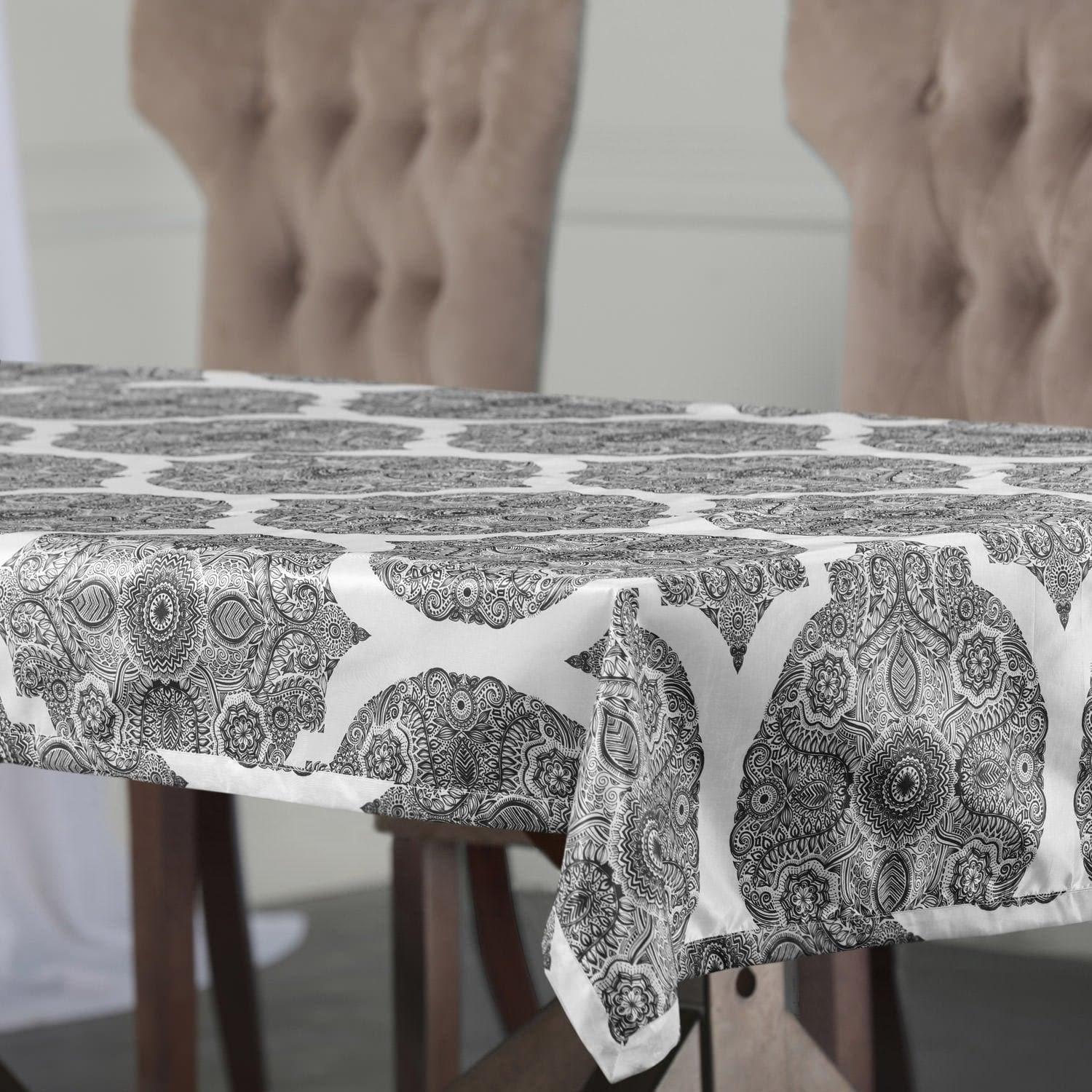 Royal Grey Emblem Designer Faux Silk Taffeta Outdoor Tablecloth