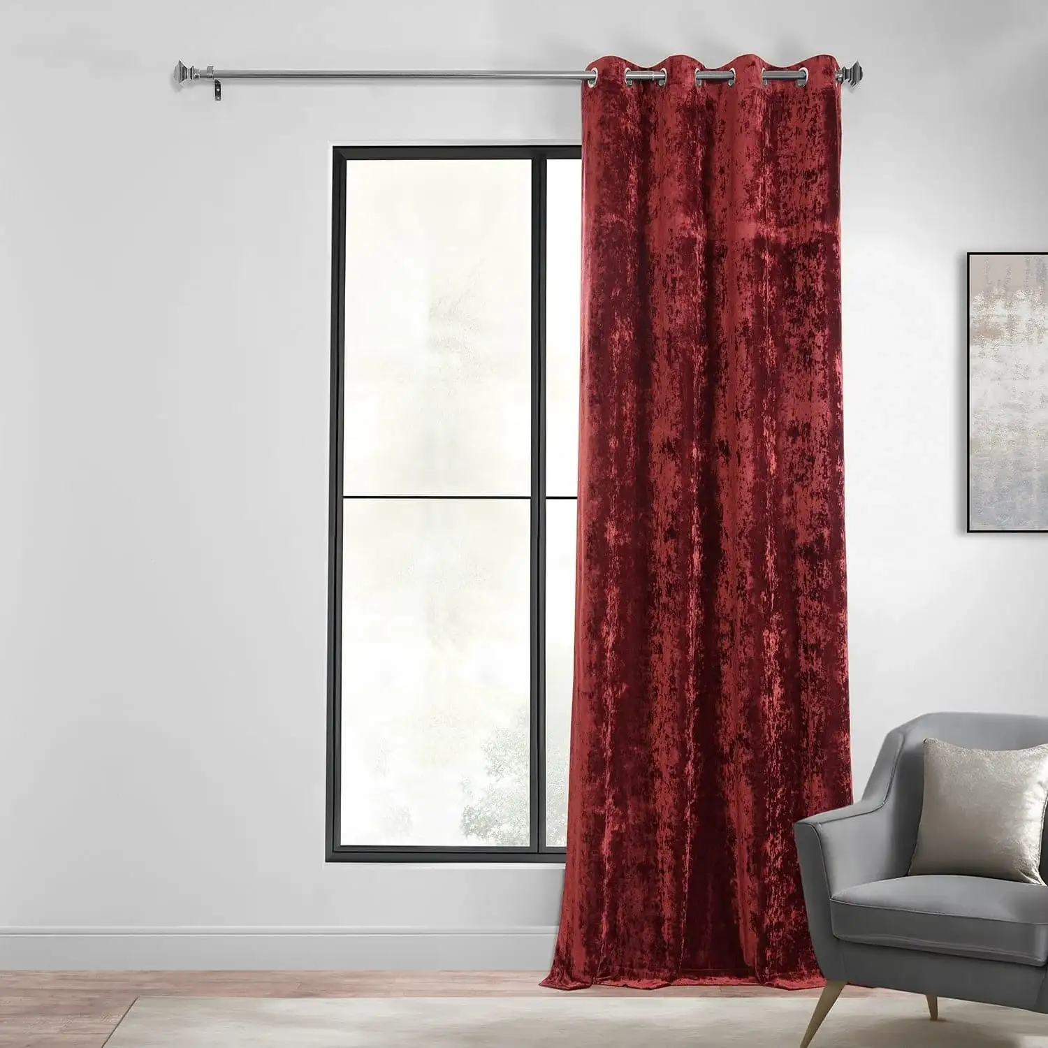 Ruby Red Grommet Lush Crush Velvet Room Darkening Curtain - Image 5