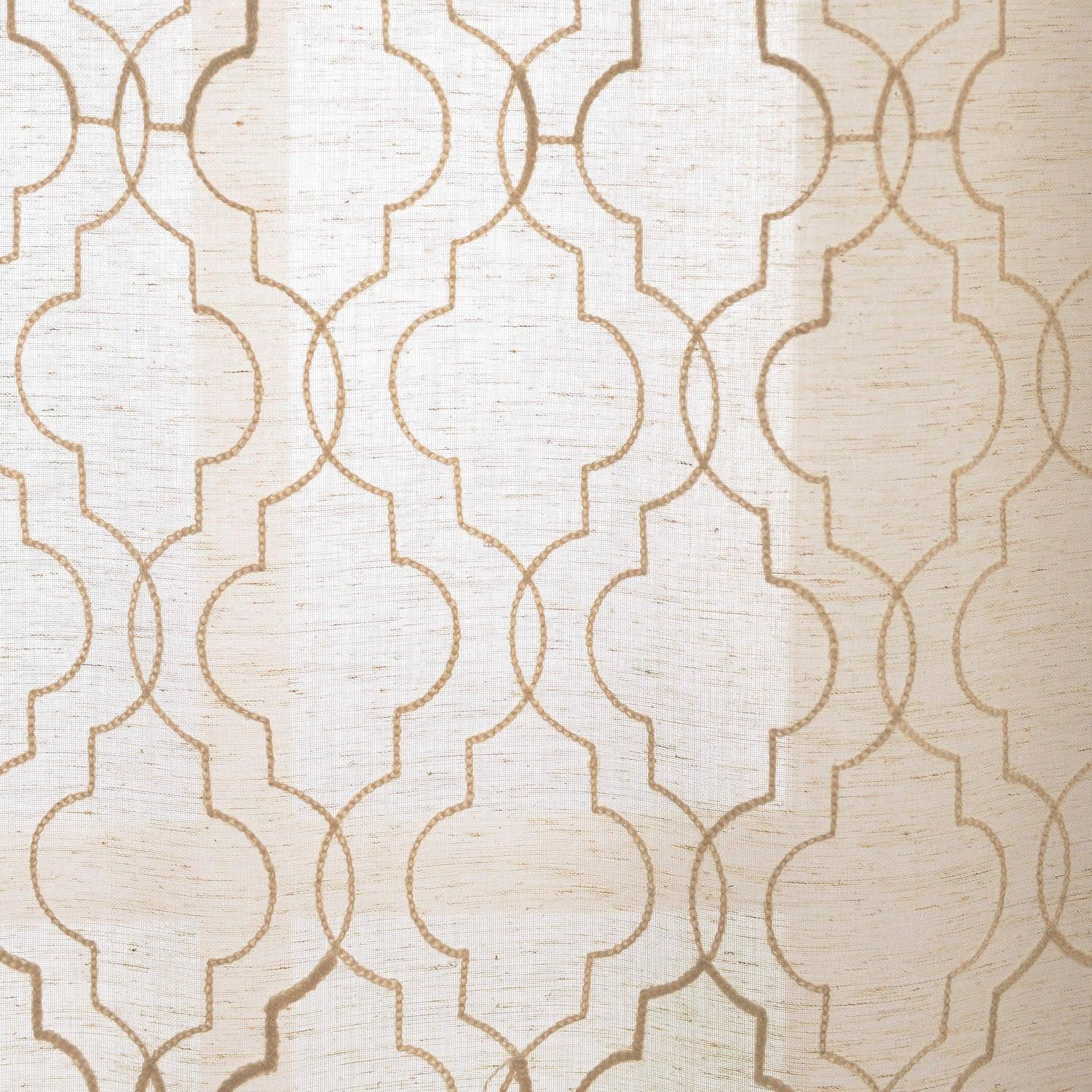 Saida Natural Embroidered Faux Linen Sheer Fabric