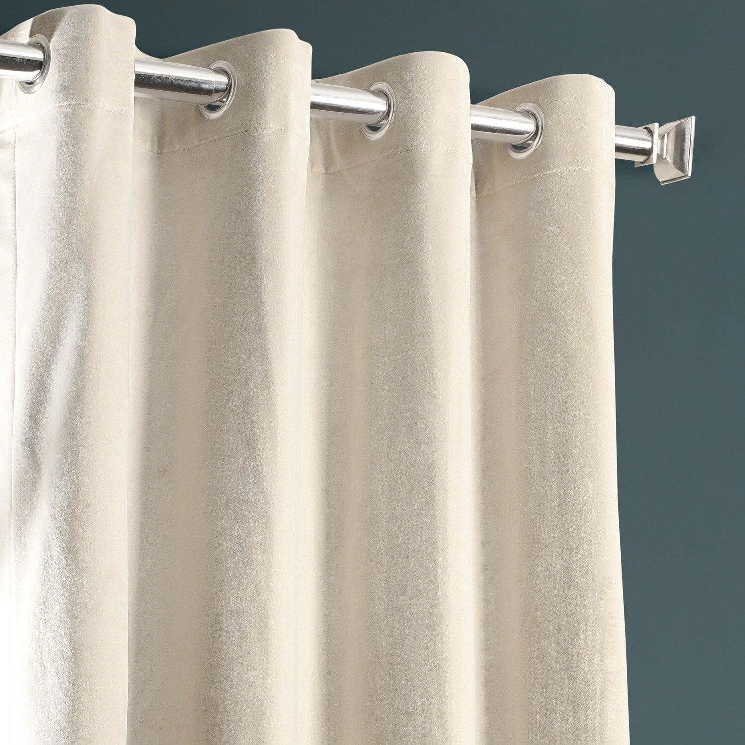 Sandalwood Beige Grommet Plush Velvet Hotel Blackout Curtain - Image 2