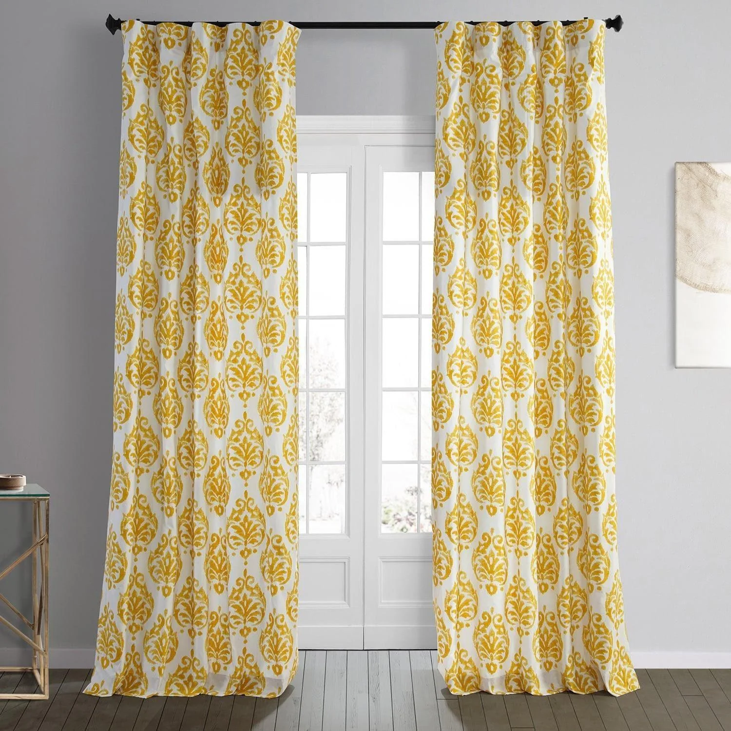 Sandlewood Gold Damask Printed Cotton Room Darkening Curtain
