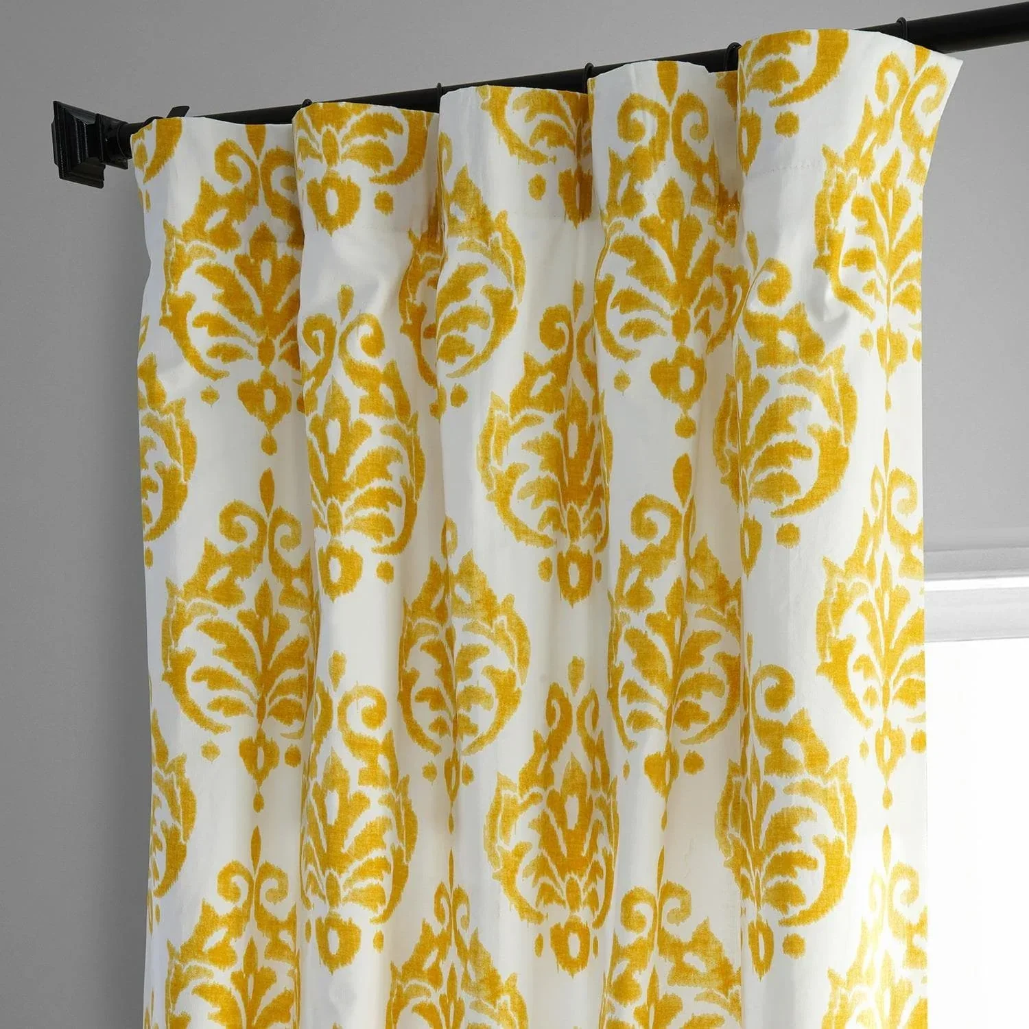 Sandlewood Gold Damask Printed Cotton Room Darkening Curtain - Image 2
