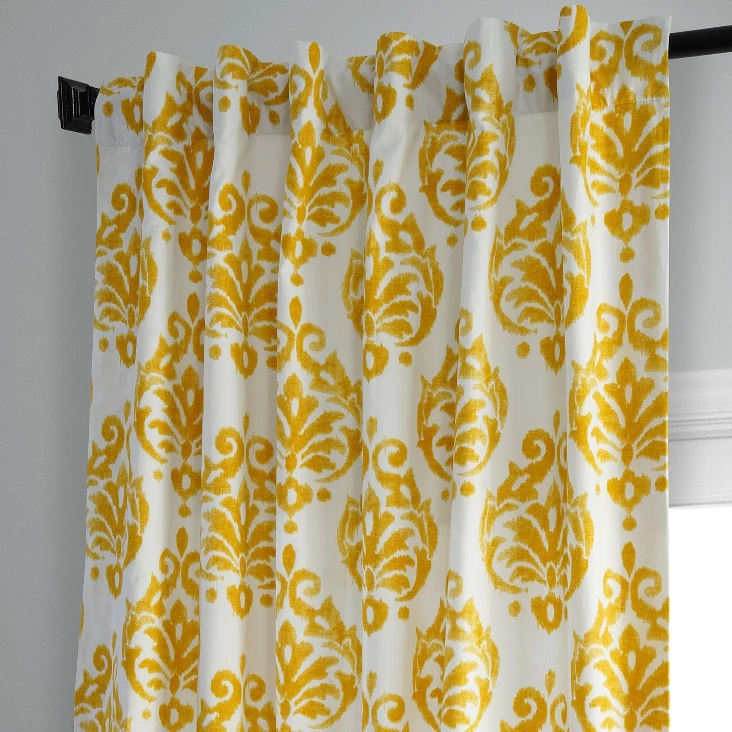 Sandlewood Gold Damask Printed Cotton Room Darkening Curtain - Image 3