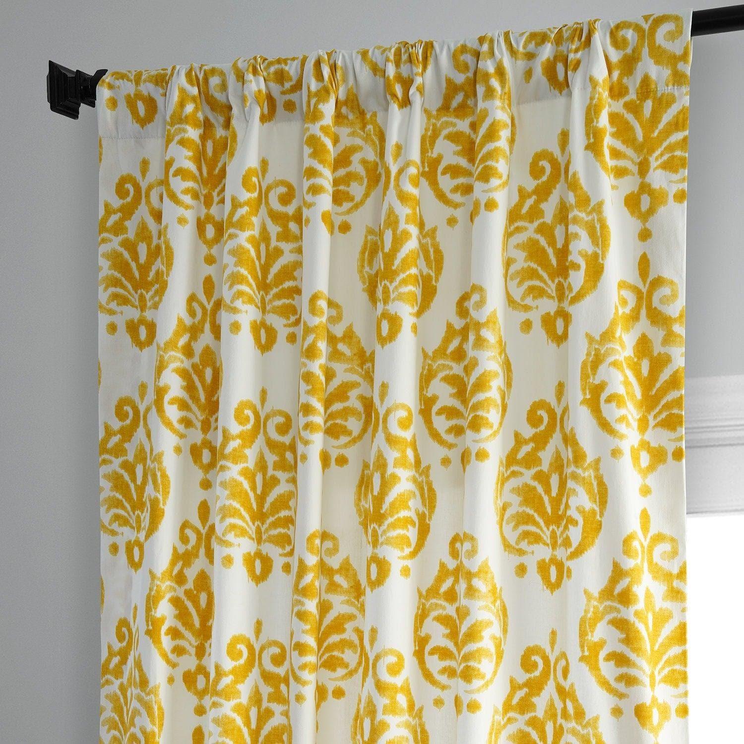 Sandlewood Gold Damask Printed Cotton Room Darkening Curtain - Image 4