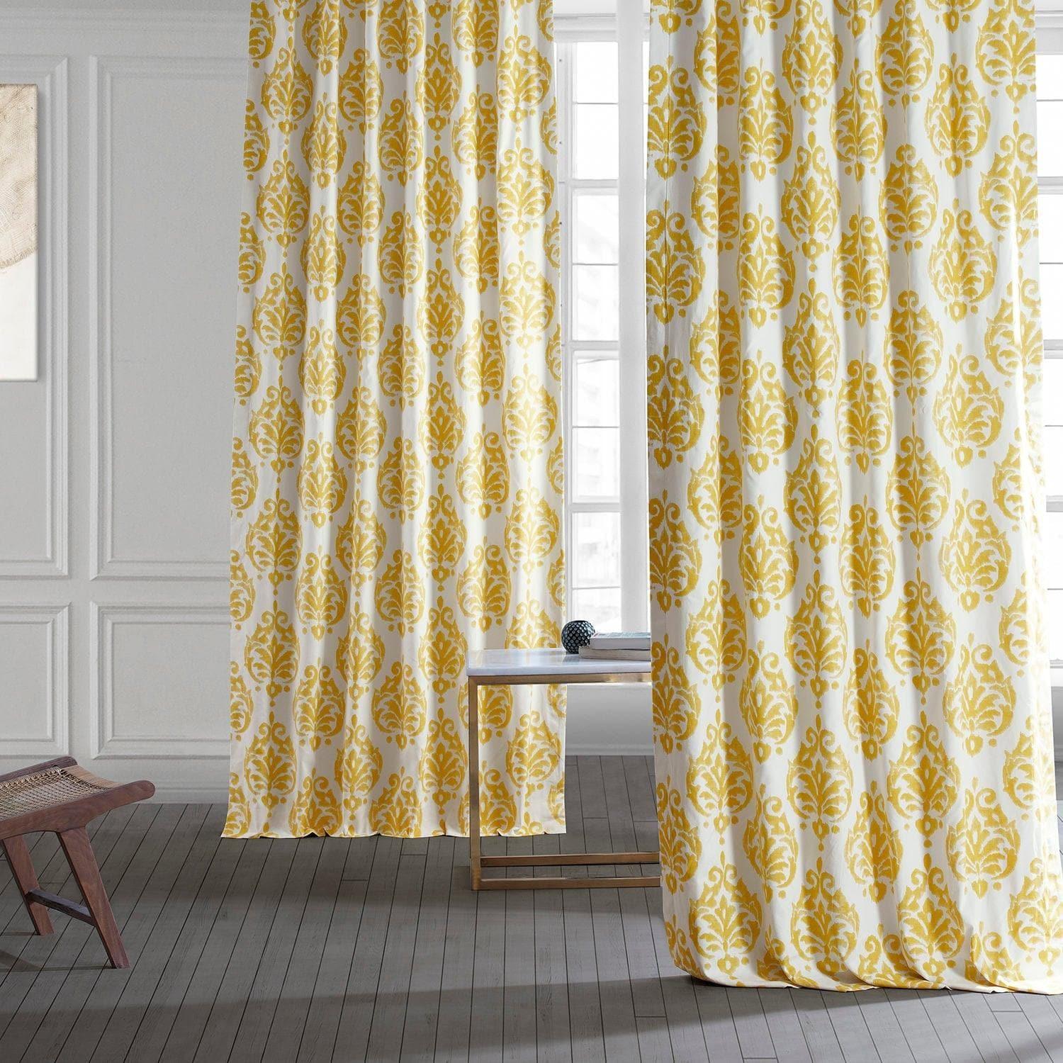 Sandlewood Gold Damask Printed Cotton Room Darkening Curtain - Image 6