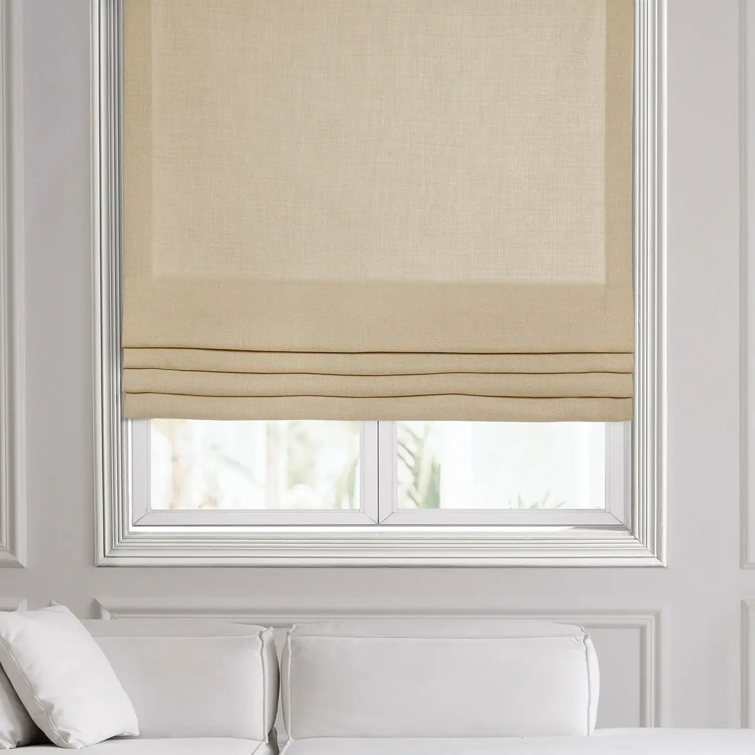 Sepia Tan Italian Faux Linen Roman Shade
