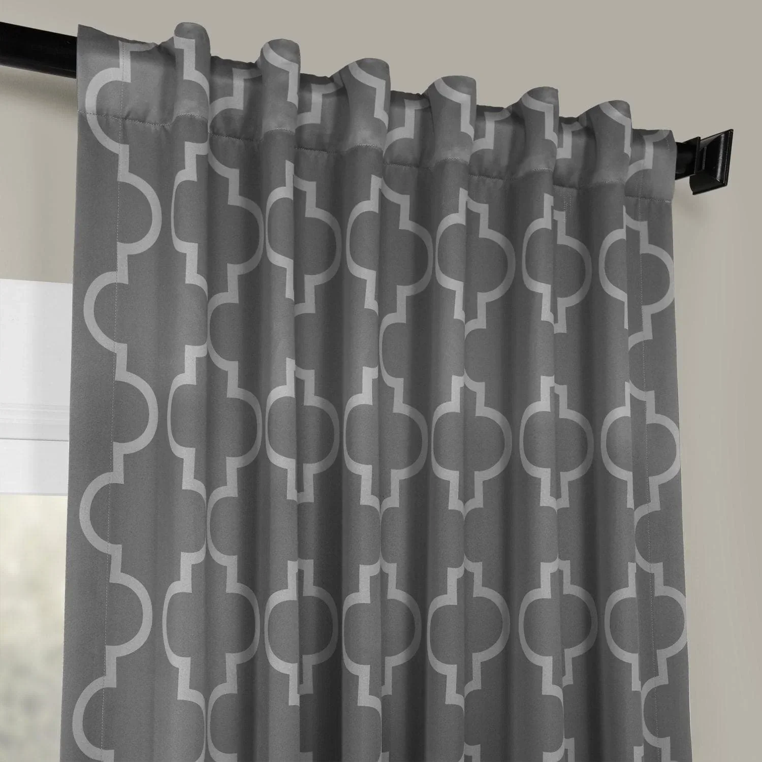 Seville Grey & Silver Geometric Room Darkening Curtain - Image 3