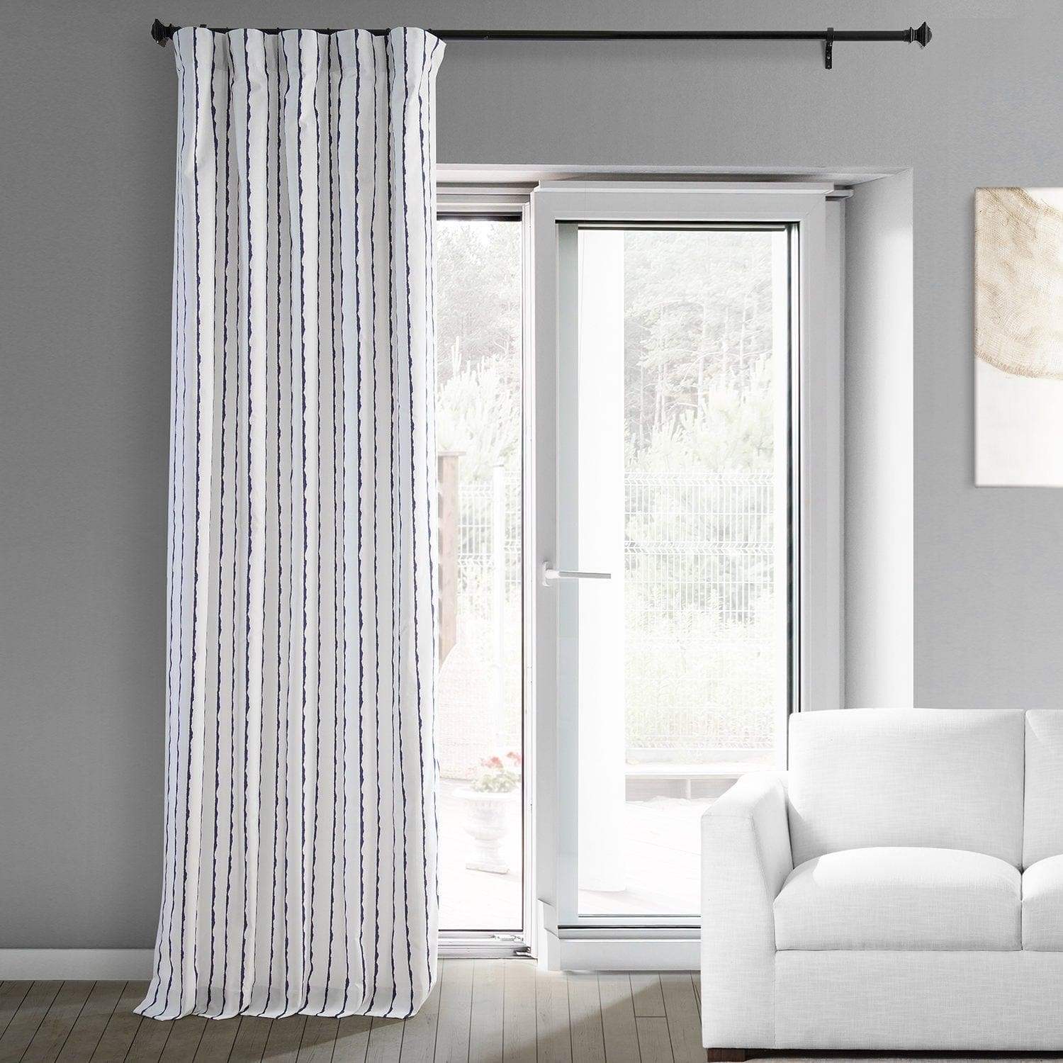 Sharkskin Blue Striped Printed Cotton Custom Curtain