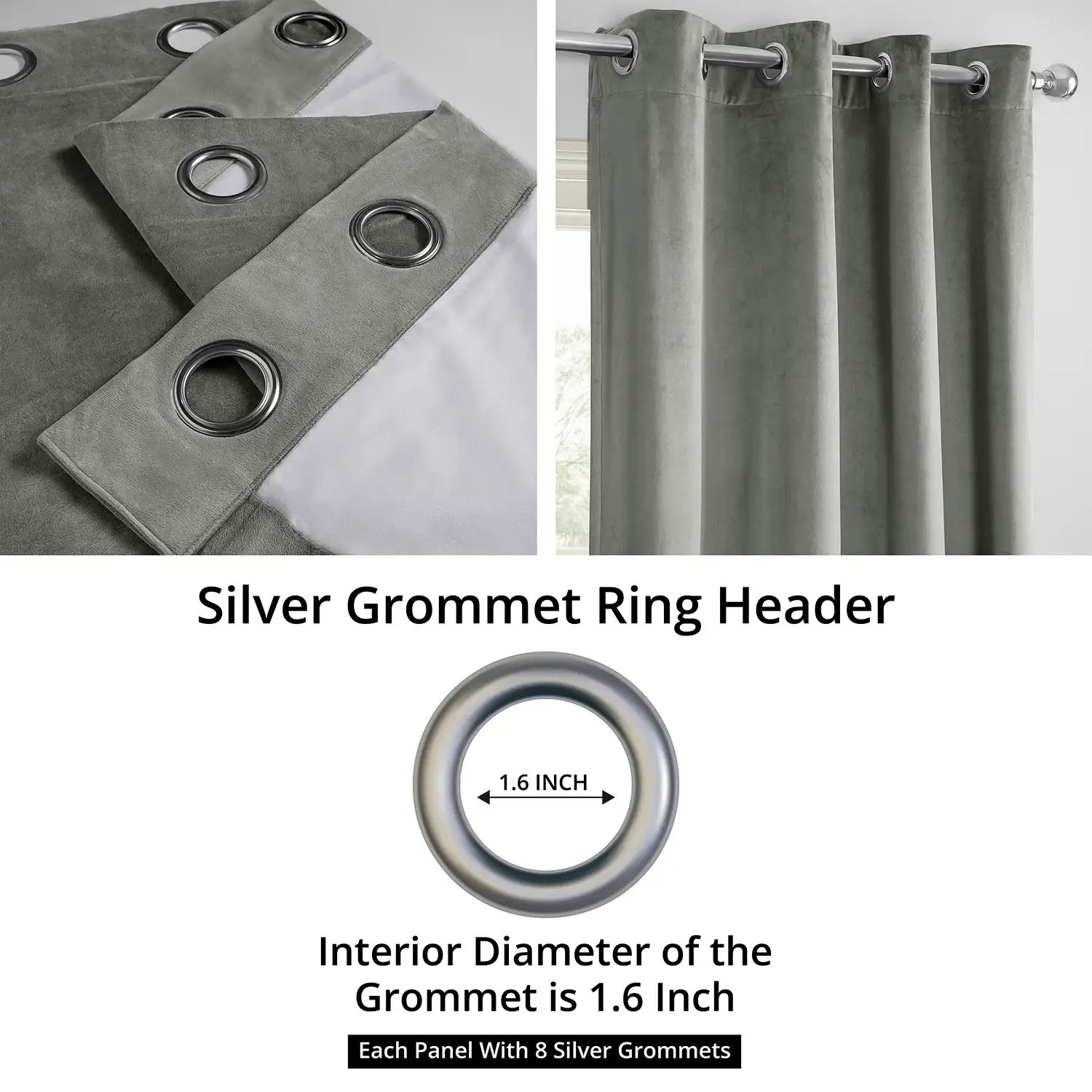 Silver Grey Grommet Signature Velvet Blackout Curtain - Image 3