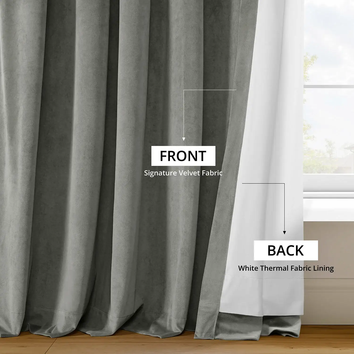 Silver Grey Grommet Signature Velvet Blackout Curtain - Image 6