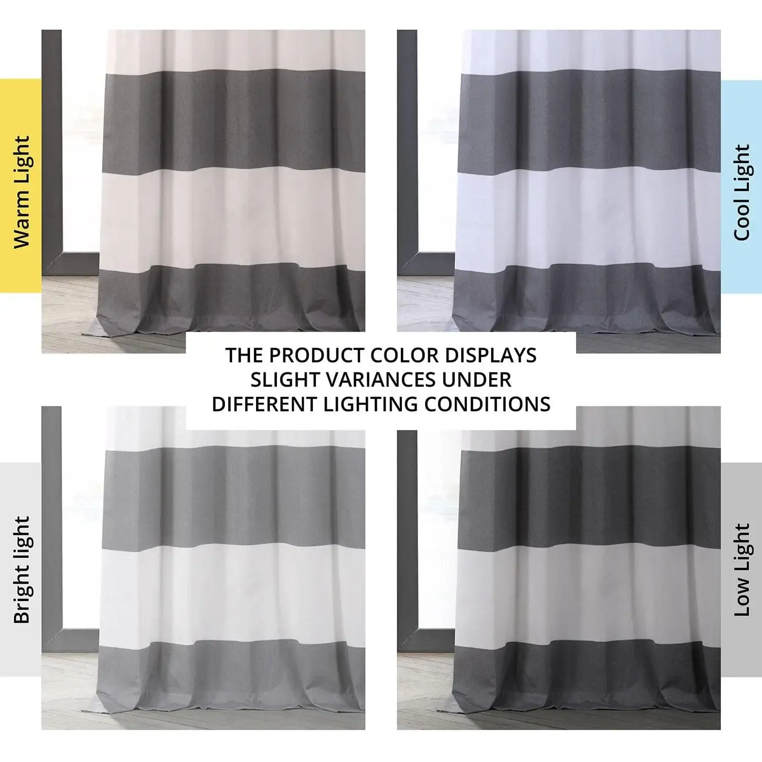 Slate Grey & Off White Horizontal Striped Printed Cotton Hotel Blackout Curtain - Image 6