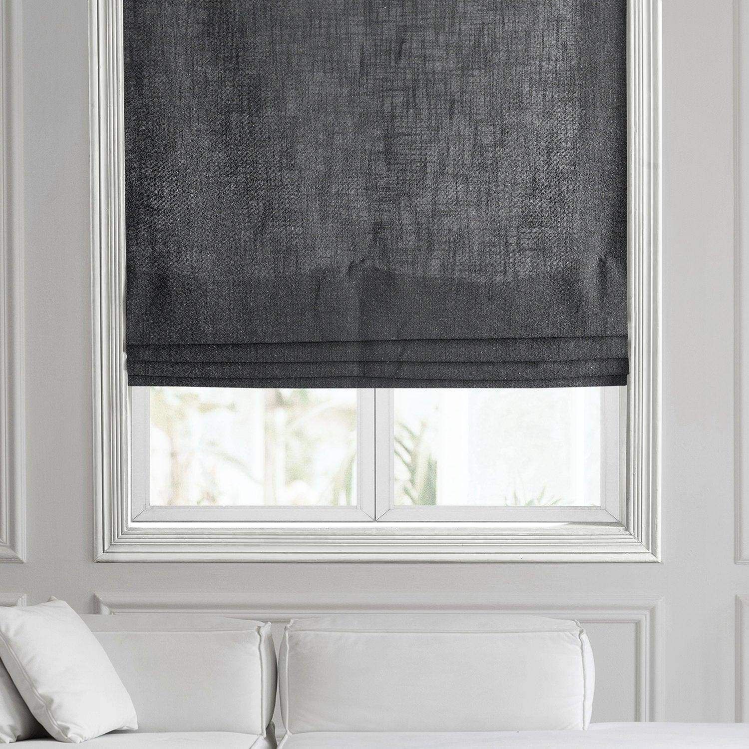 Slate Grey Heavy Faux Linen Roman Shade