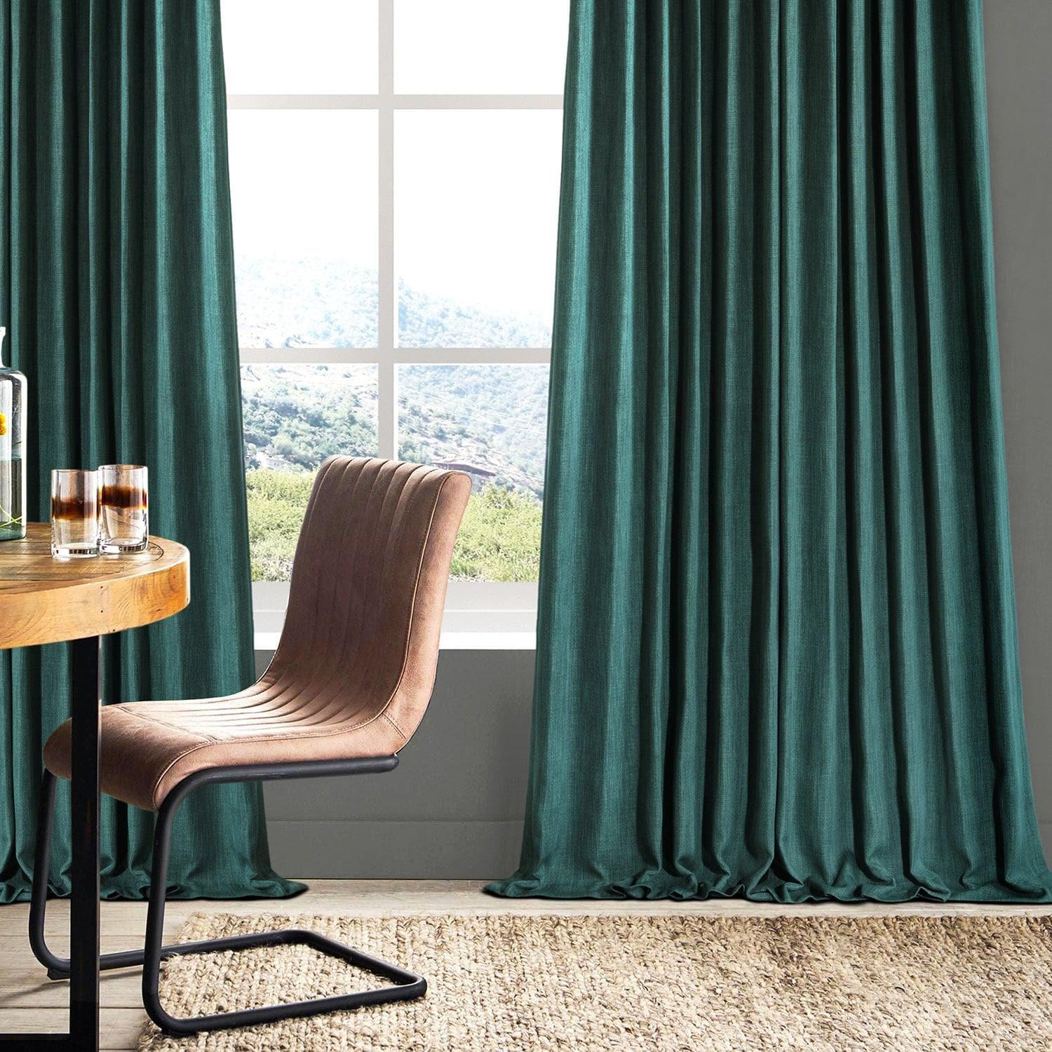 Slate Teal Green Textured Faux Linen Custom Curtain