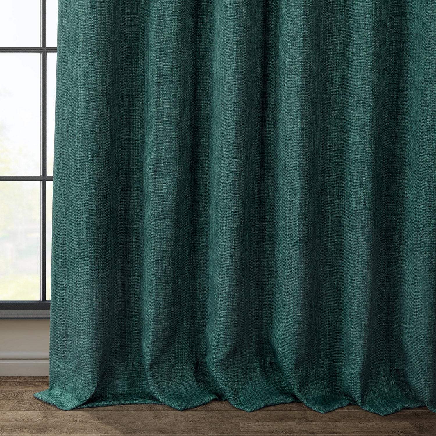 Slate Teal Green Textured Faux Linen Custom Curtain - Image 3
