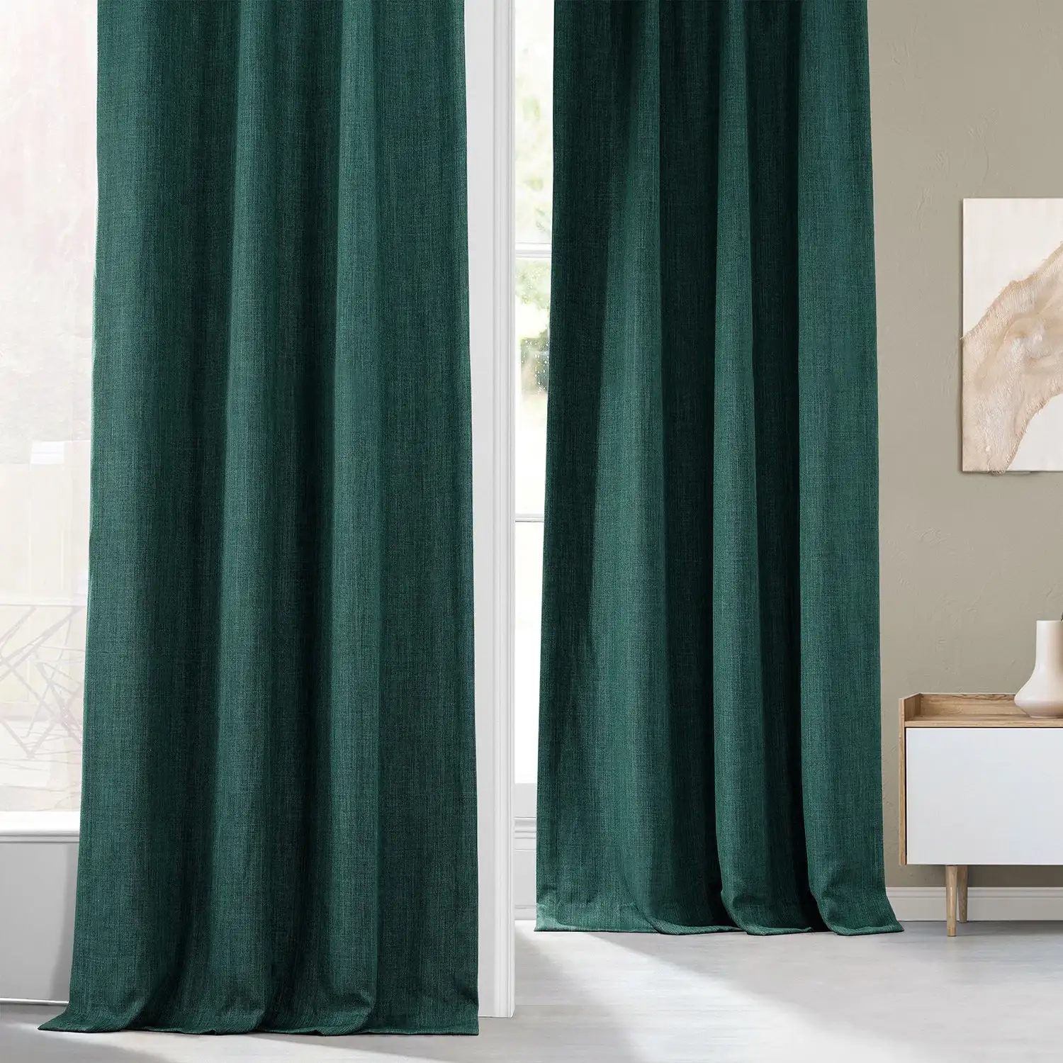 Slate Teal Green Textured Faux Linen Custom Curtain - Image 4