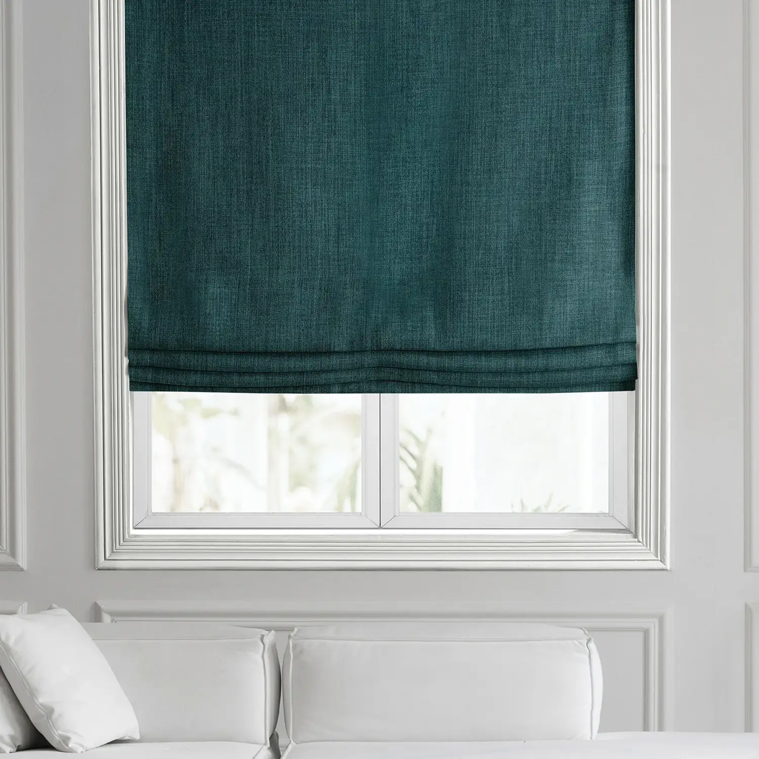 Slate Teal Green Textured Faux Linen Roman Shade