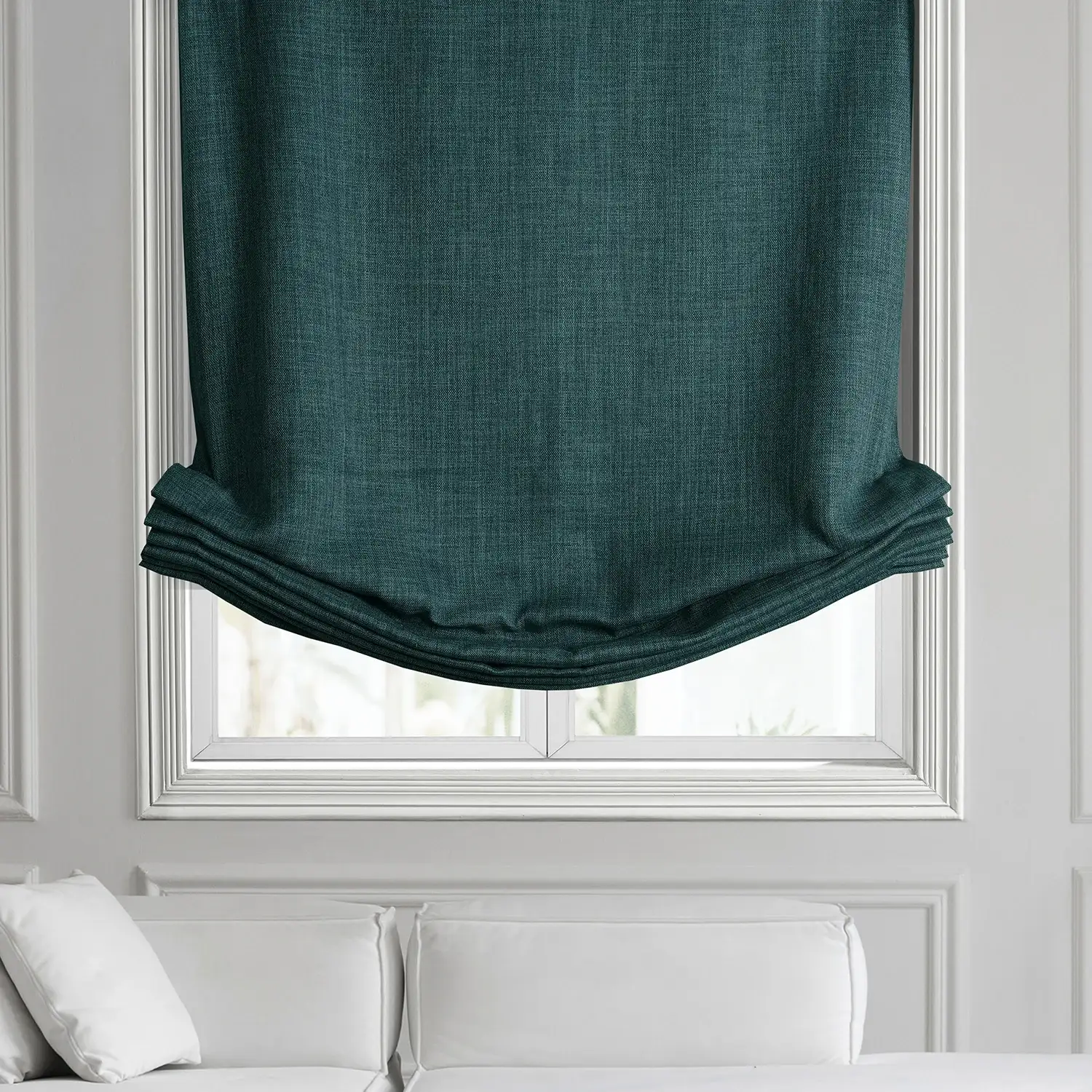 Slate Teal Green Textured Faux Linen Roman Shade - Image 2
