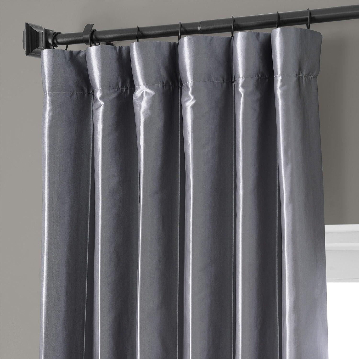 Social Silver Faux Silk Taffeta Hotel Blackout Curtain - Image 2