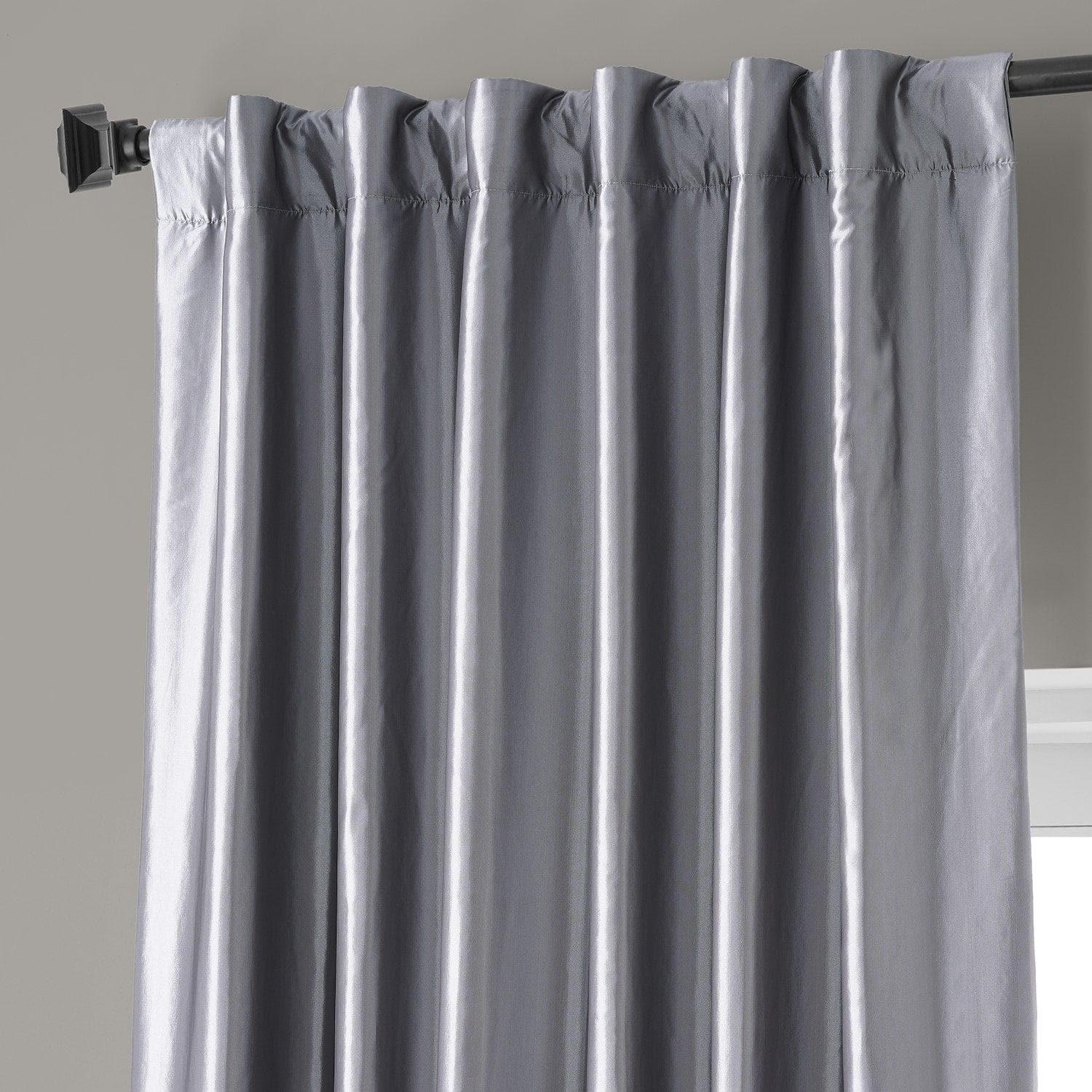 Social Silver Faux Silk Taffeta Hotel Blackout Curtain - Image 3