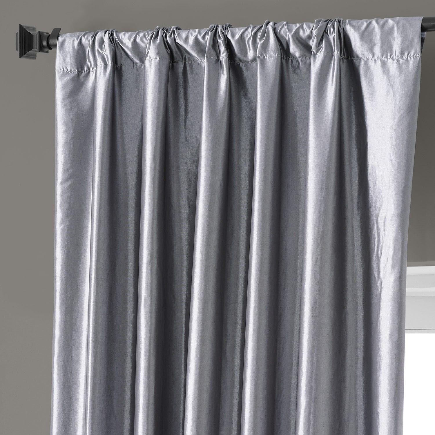 Social Silver Faux Silk Taffeta Hotel Blackout Curtain - Image 4