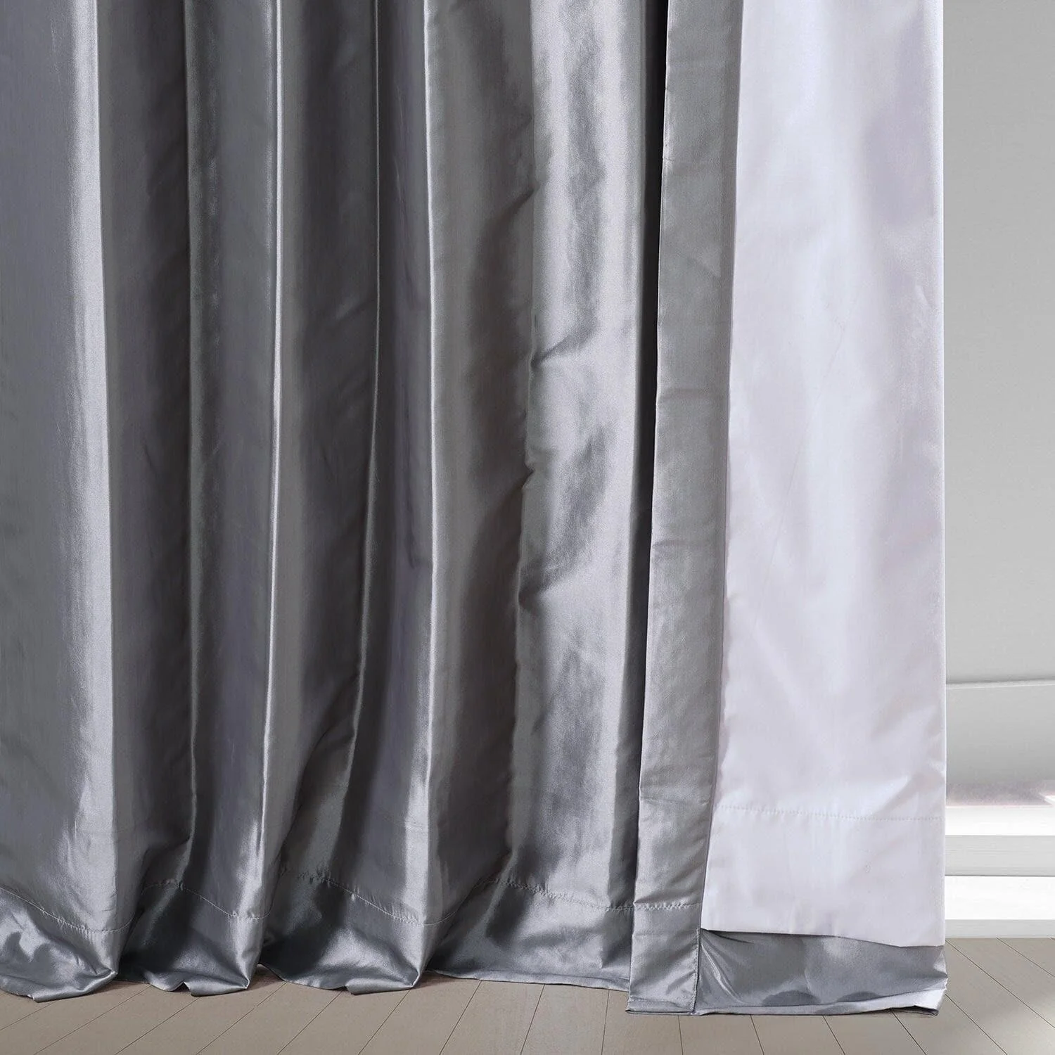 Social Silver Faux Silk Taffeta Hotel Blackout Curtain - Image 5