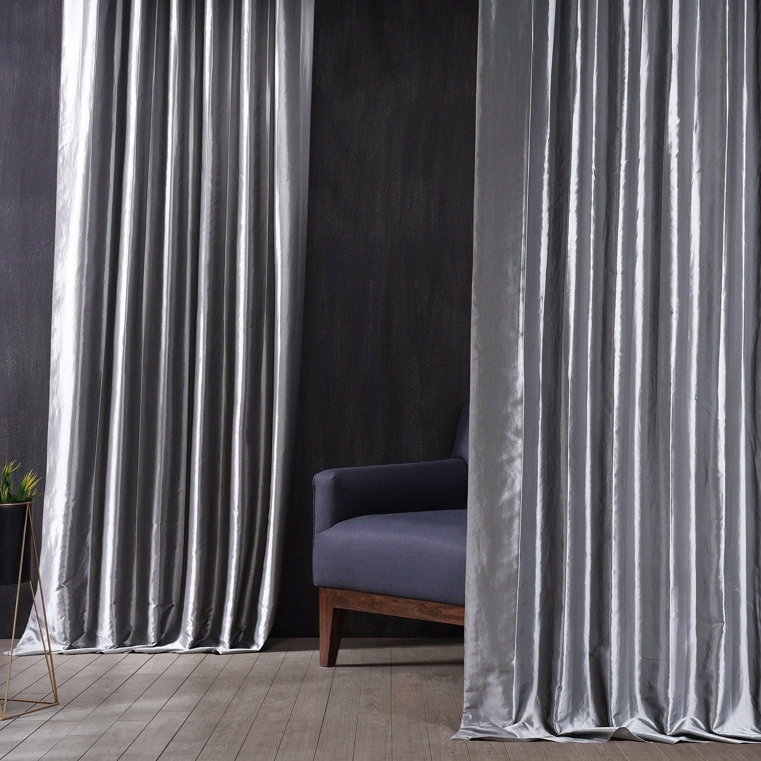 Social Silver Faux Silk Taffeta Hotel Blackout Curtain - Image 6