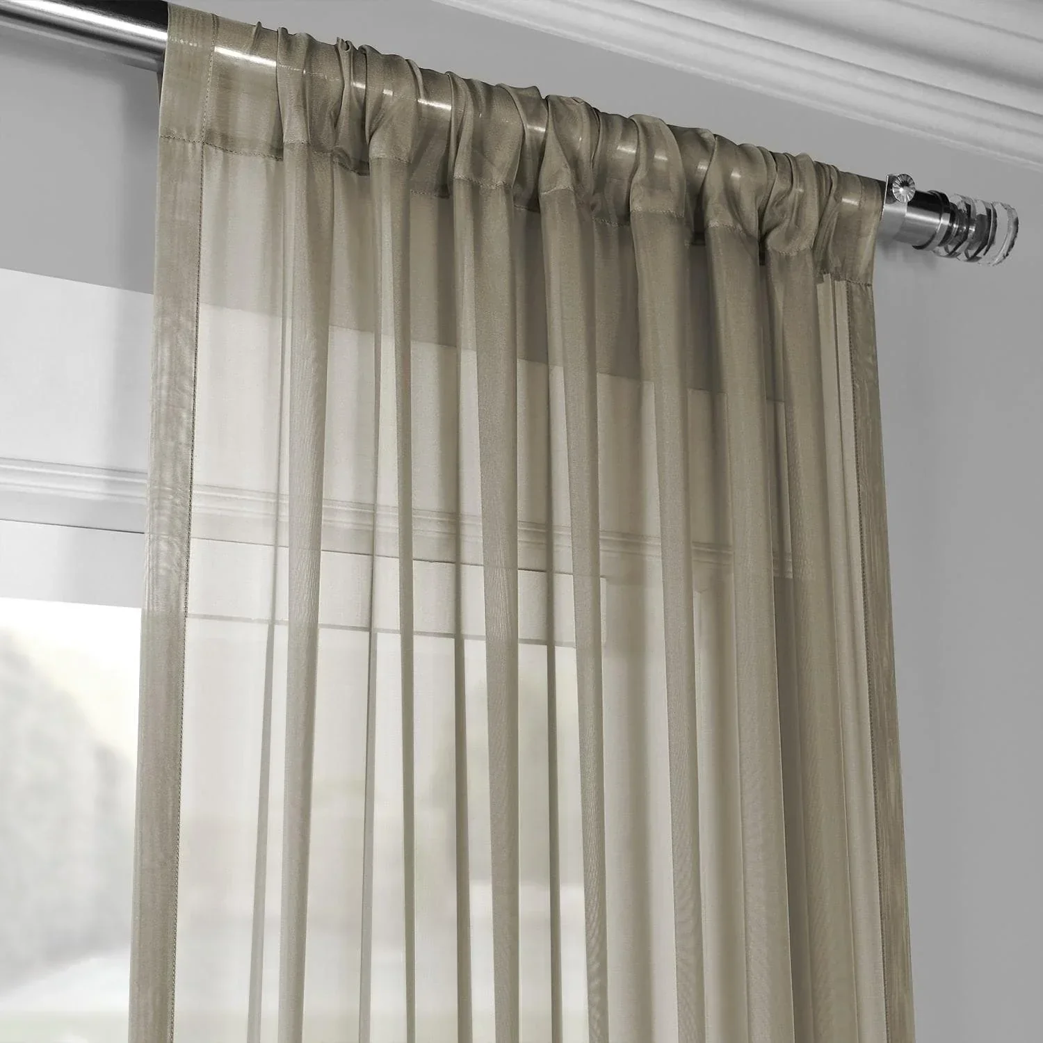 Solid Museum Grey Sheer Curtain Pair (2 Panels) - Image 2