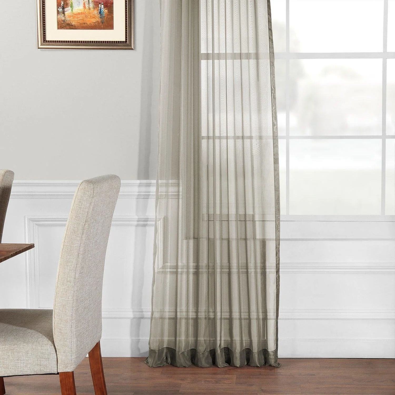 Solid Museum Grey Sheer Curtain Pair (2 Panels) - Image 4